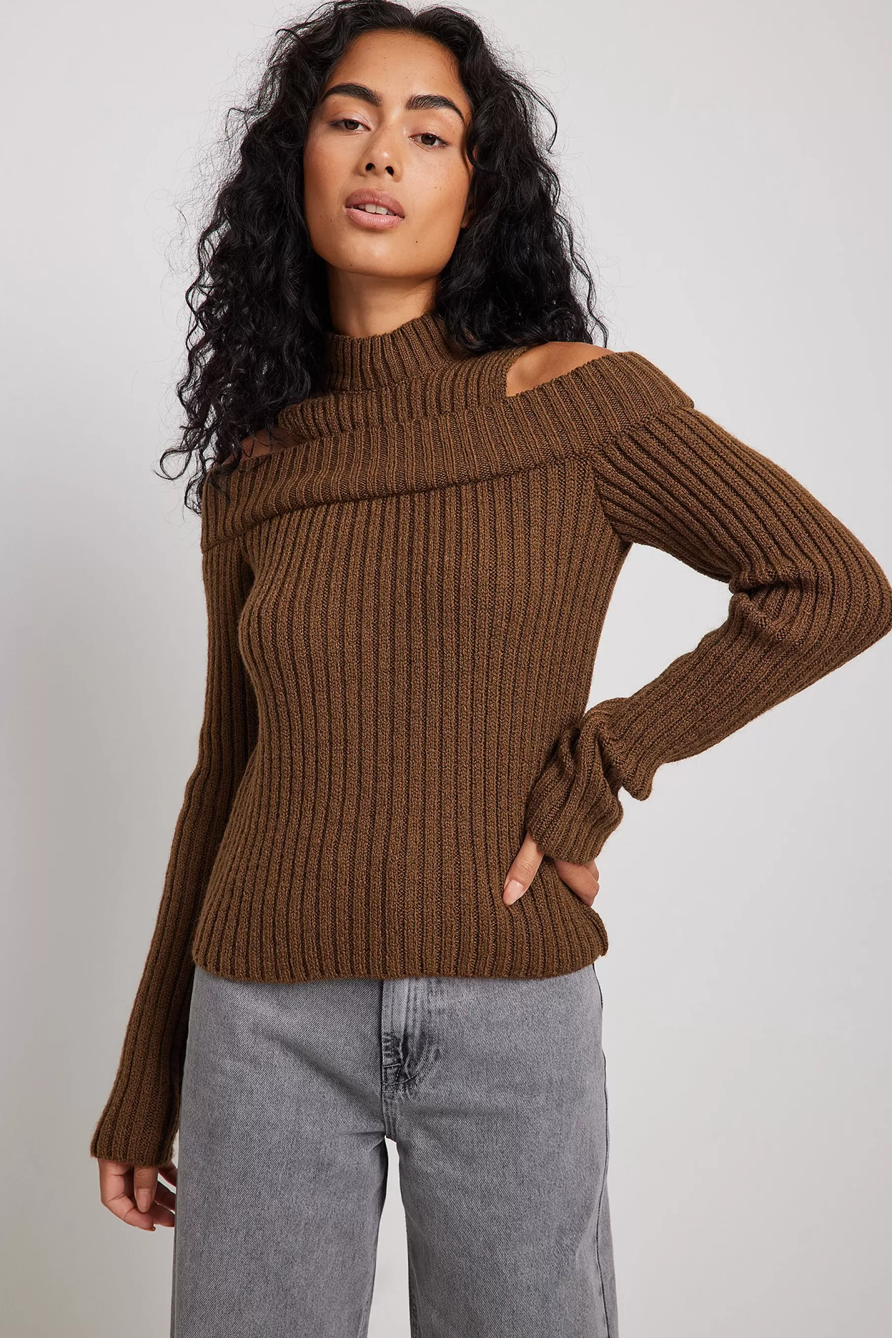 NA-KD Two-In-One Rib Knitted Sweater Brown