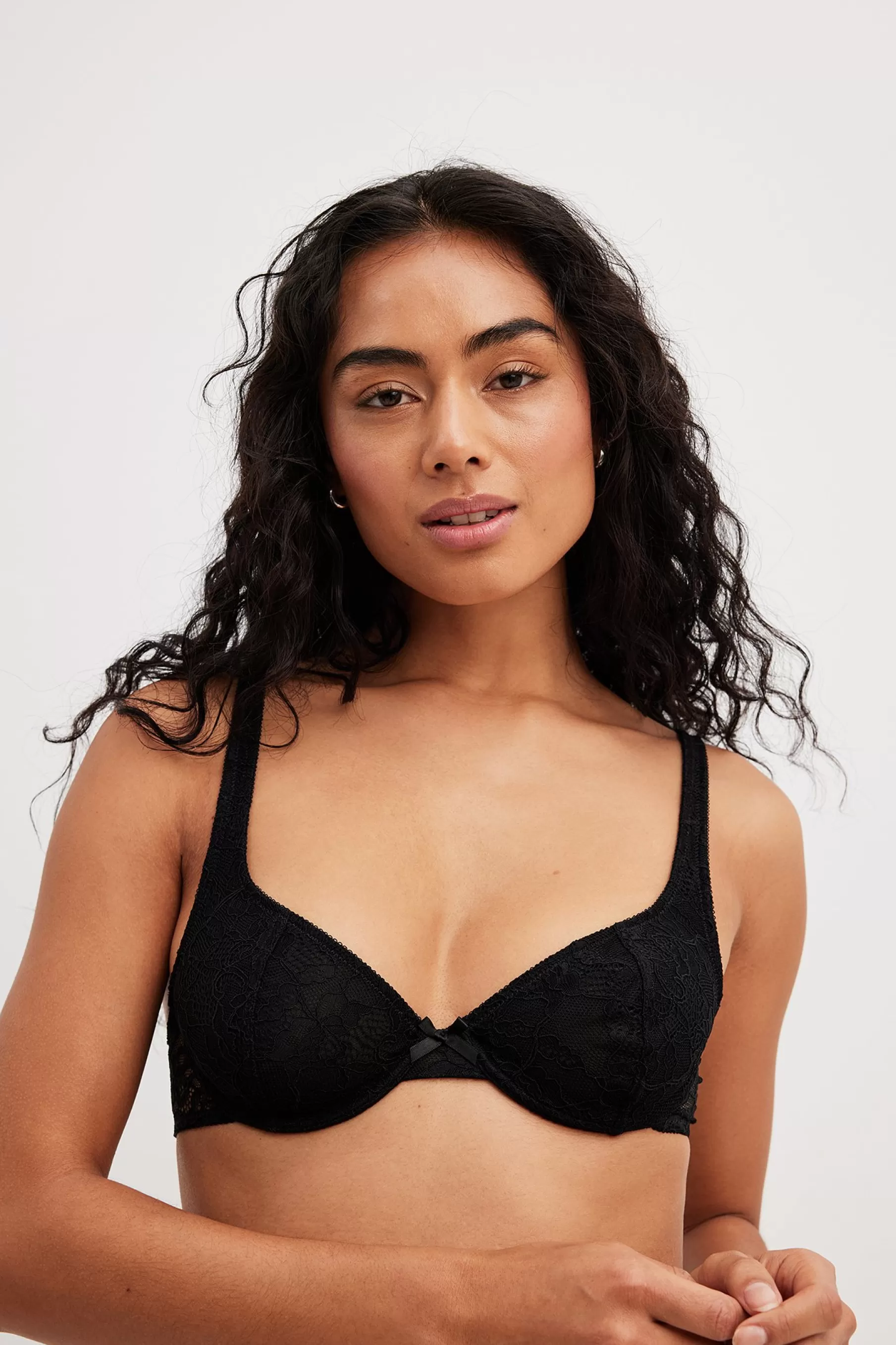 NA-KD Unlined Wire Lace Bra Black