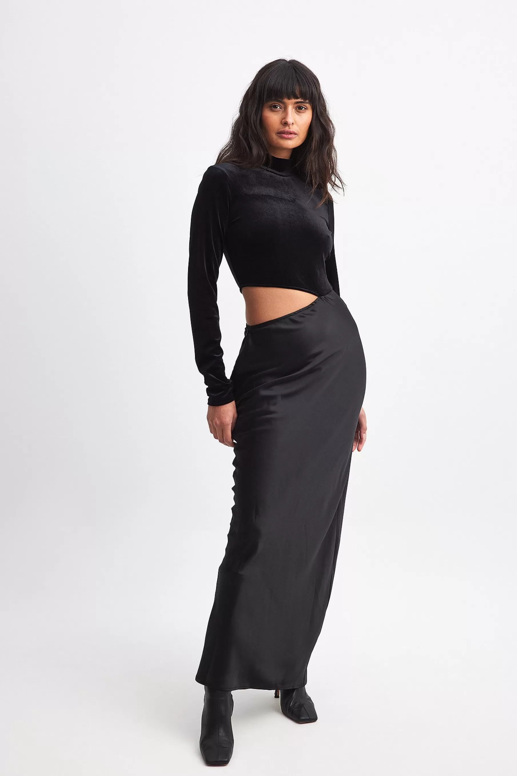 NA-KD Velvet Satin Maxi Dress Black