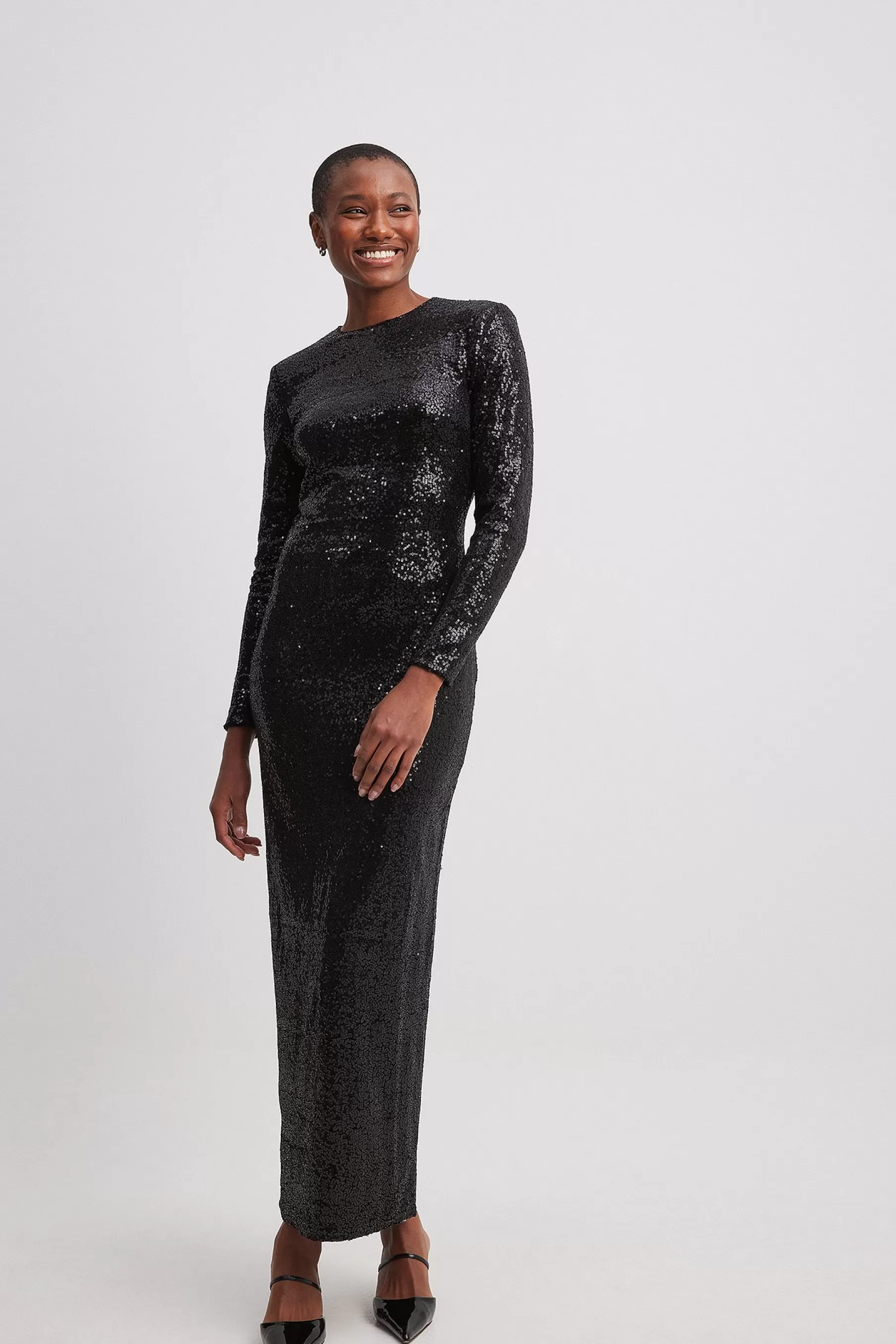 NA-KD Velvet Sequin Maxi Dress Black