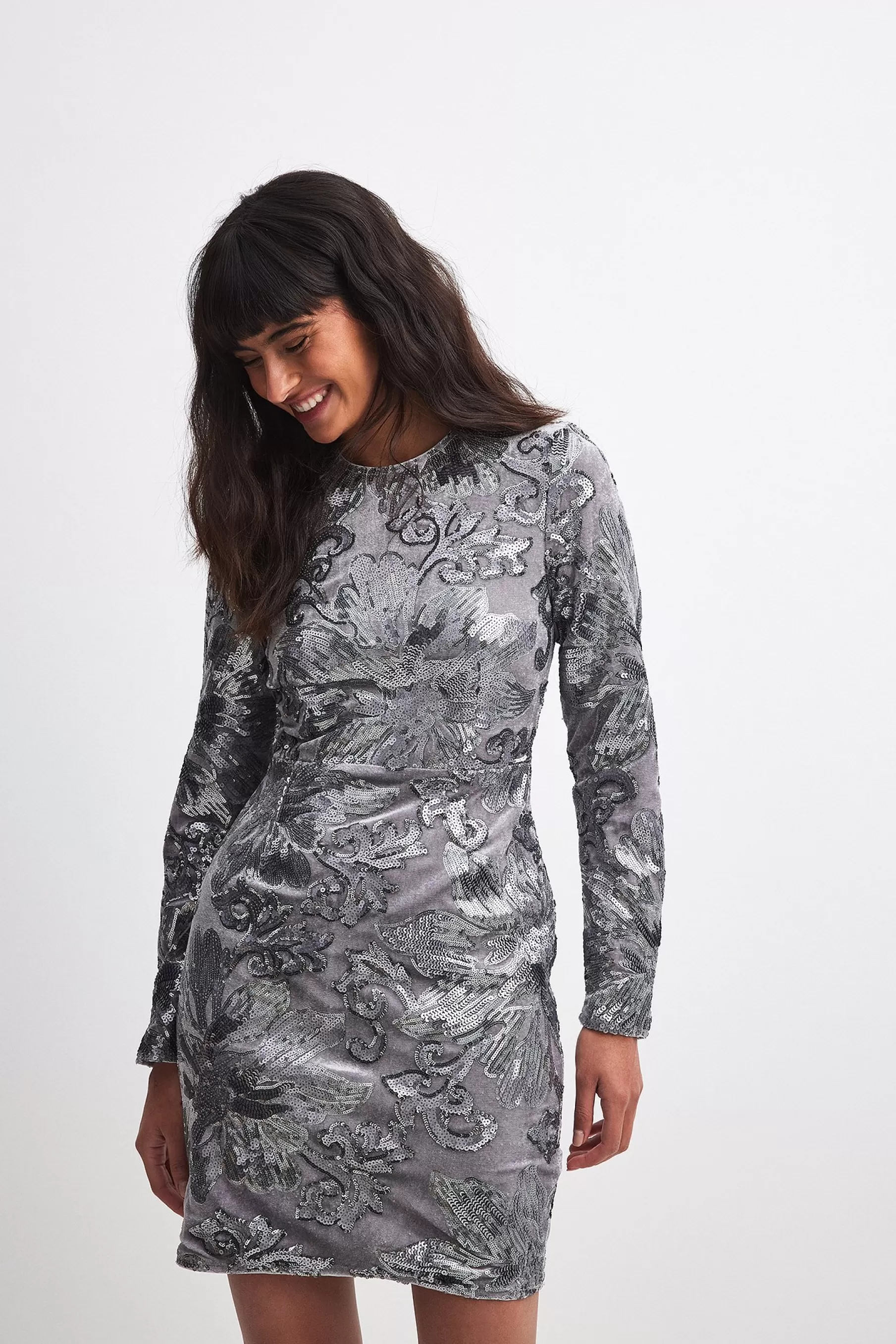 NA-KD Velvet Sequin Mini Dress Grey