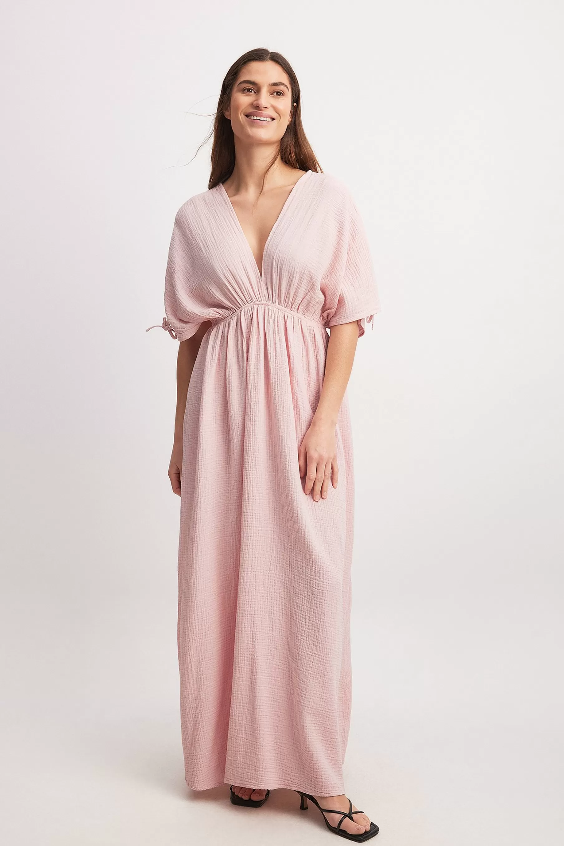 NA-KD V-neck Front And Back Maxi Dress Pink