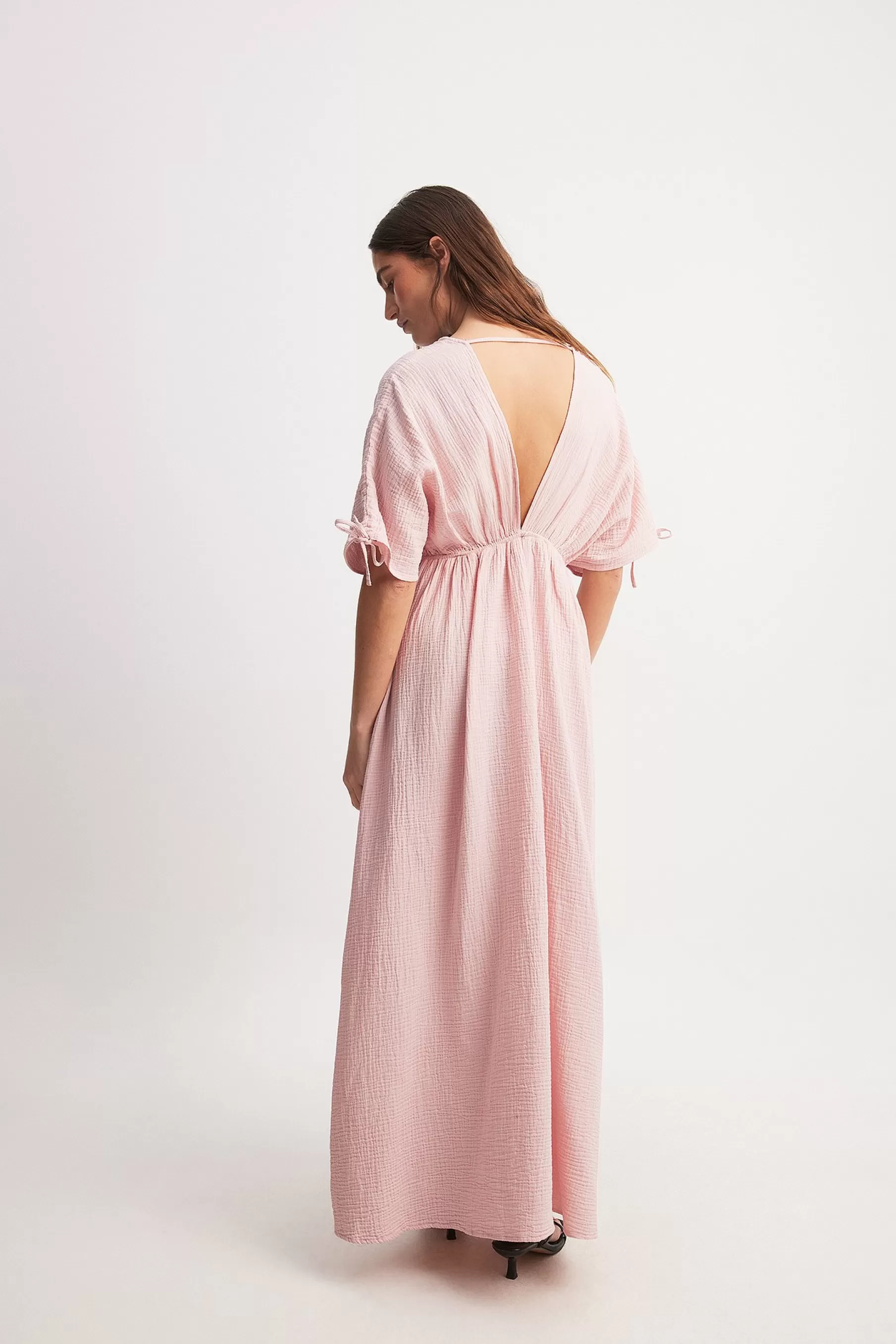 NA-KD V-neck Front And Back Maxi Dress Pink