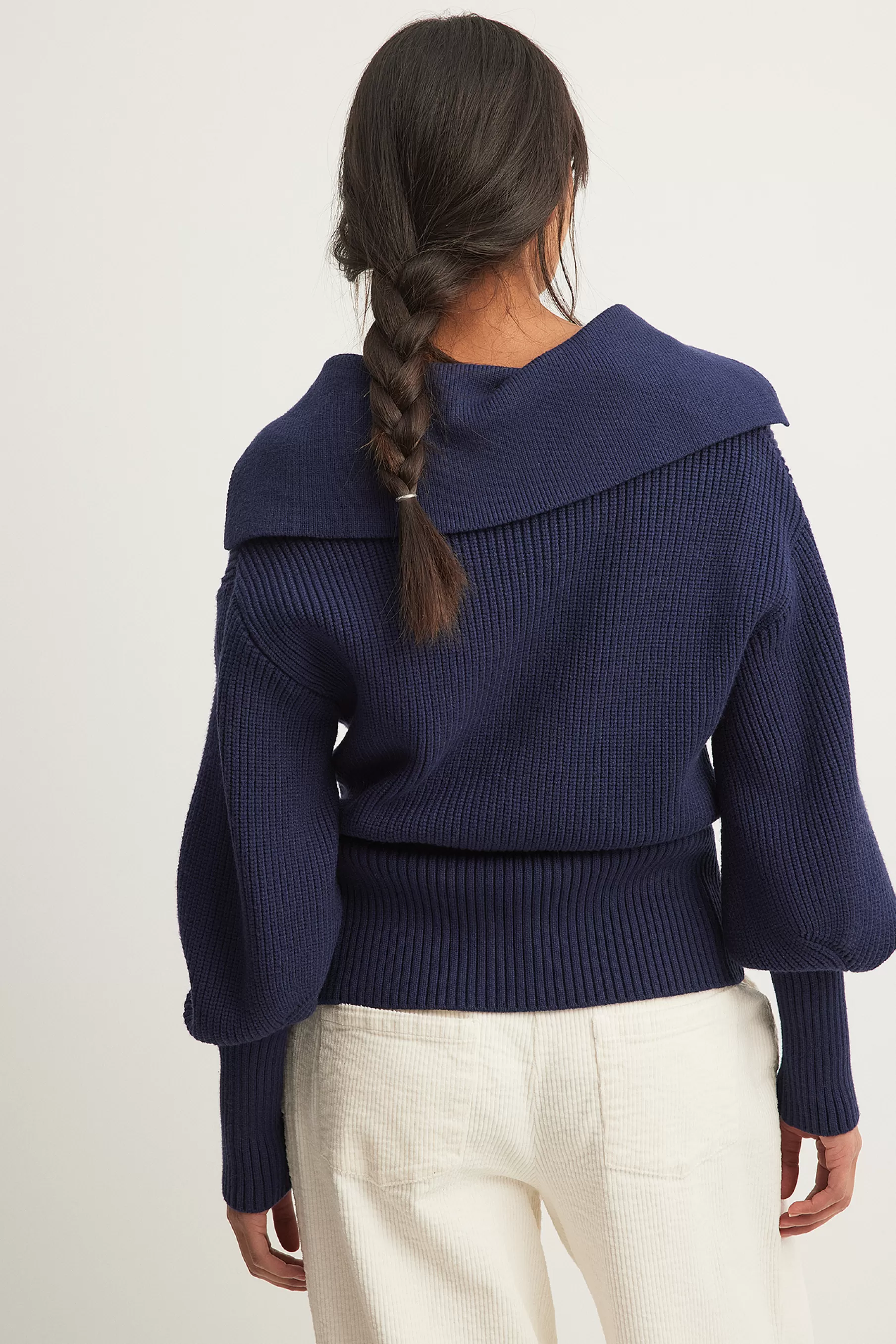 NA-KD V-neck Knitted Collar Sweater Blue