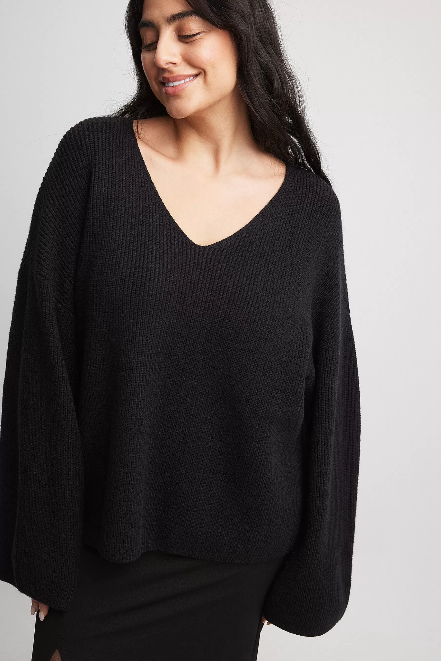 NA-KD V-neck Knitted Sweater Black