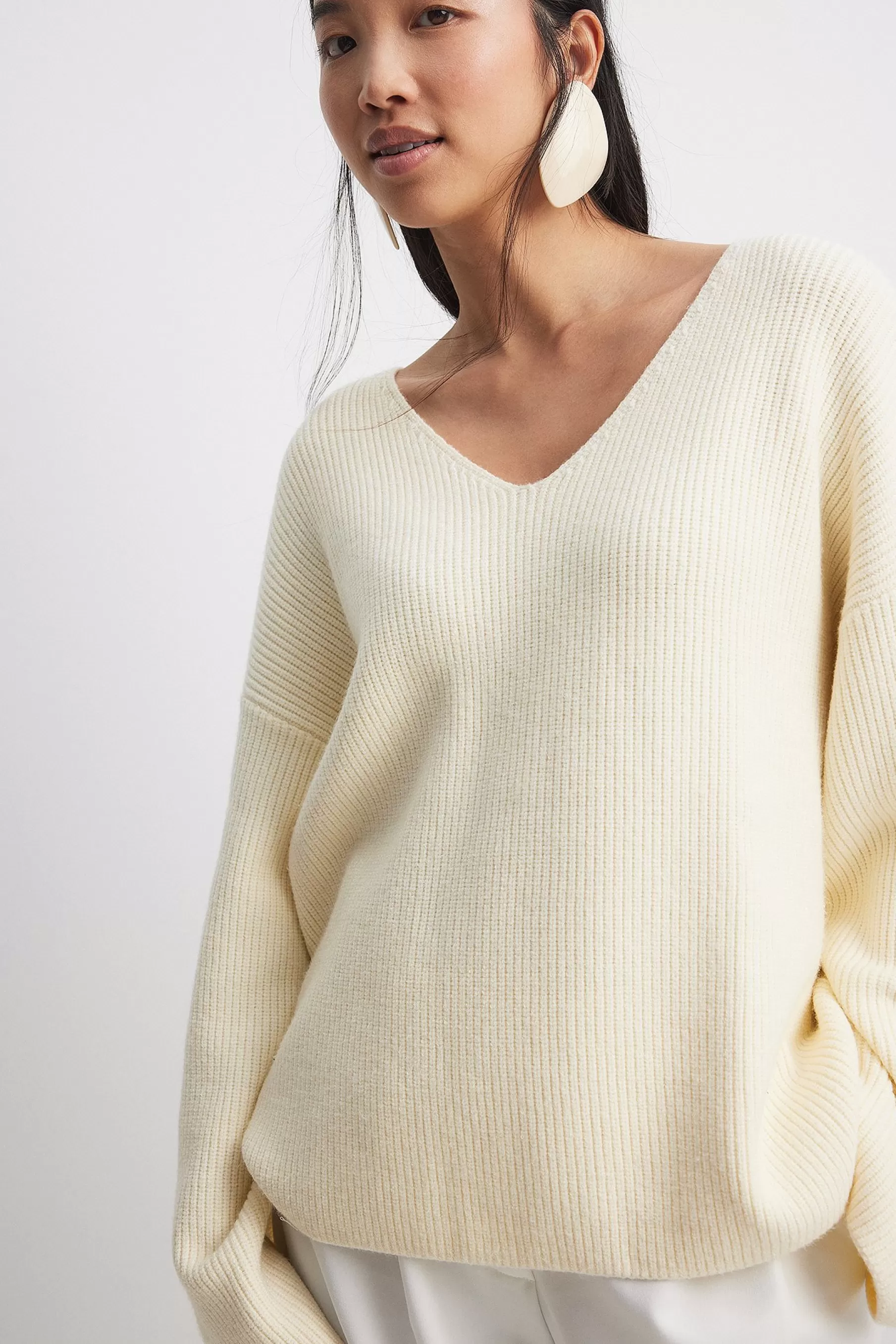 NA-KD V-neck Knitted Sweater White