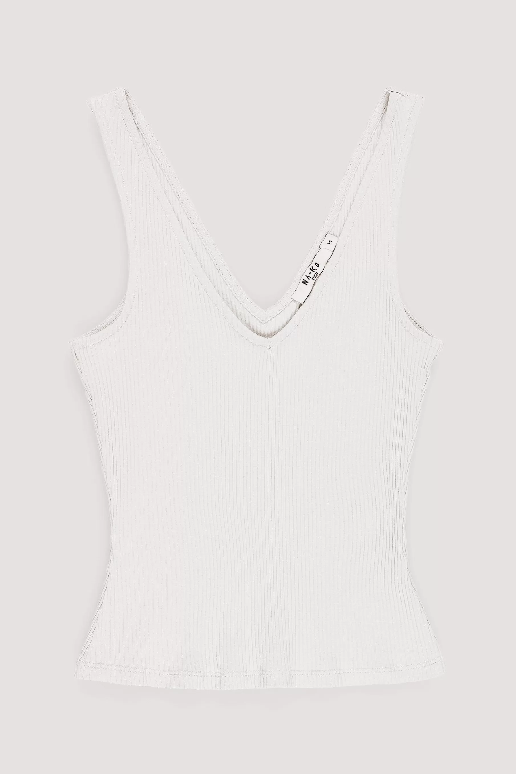 NA-KD V-Neck Rib Top Offwhite