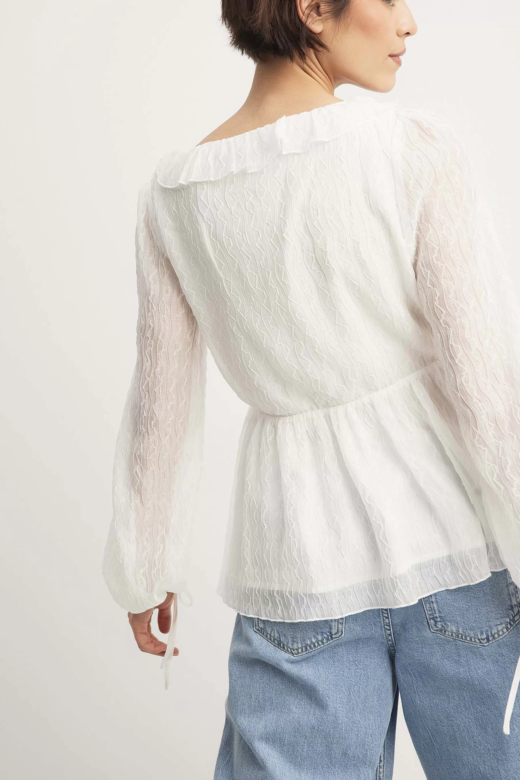 NA-KD V-Neck Ruffle Detail Chiffon Blouse White