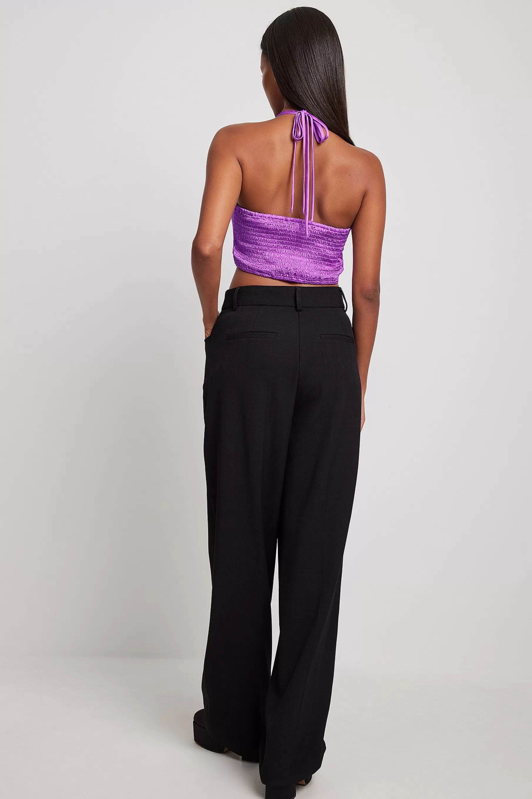 NA-KD V-Neck Strap Detail Satin Top Purple