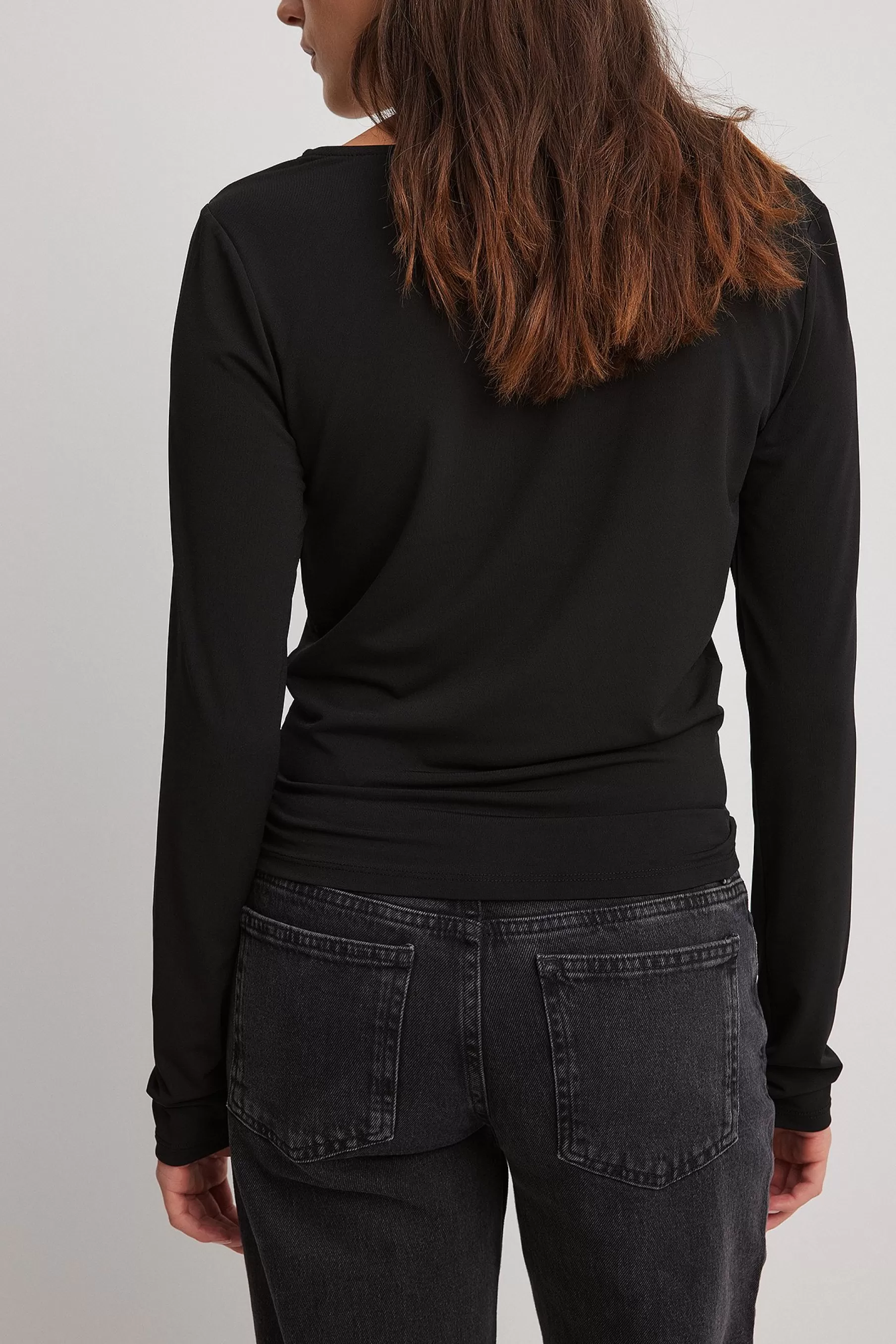 NA-KD V-neck Straps Detail Long Sleeve Top Black