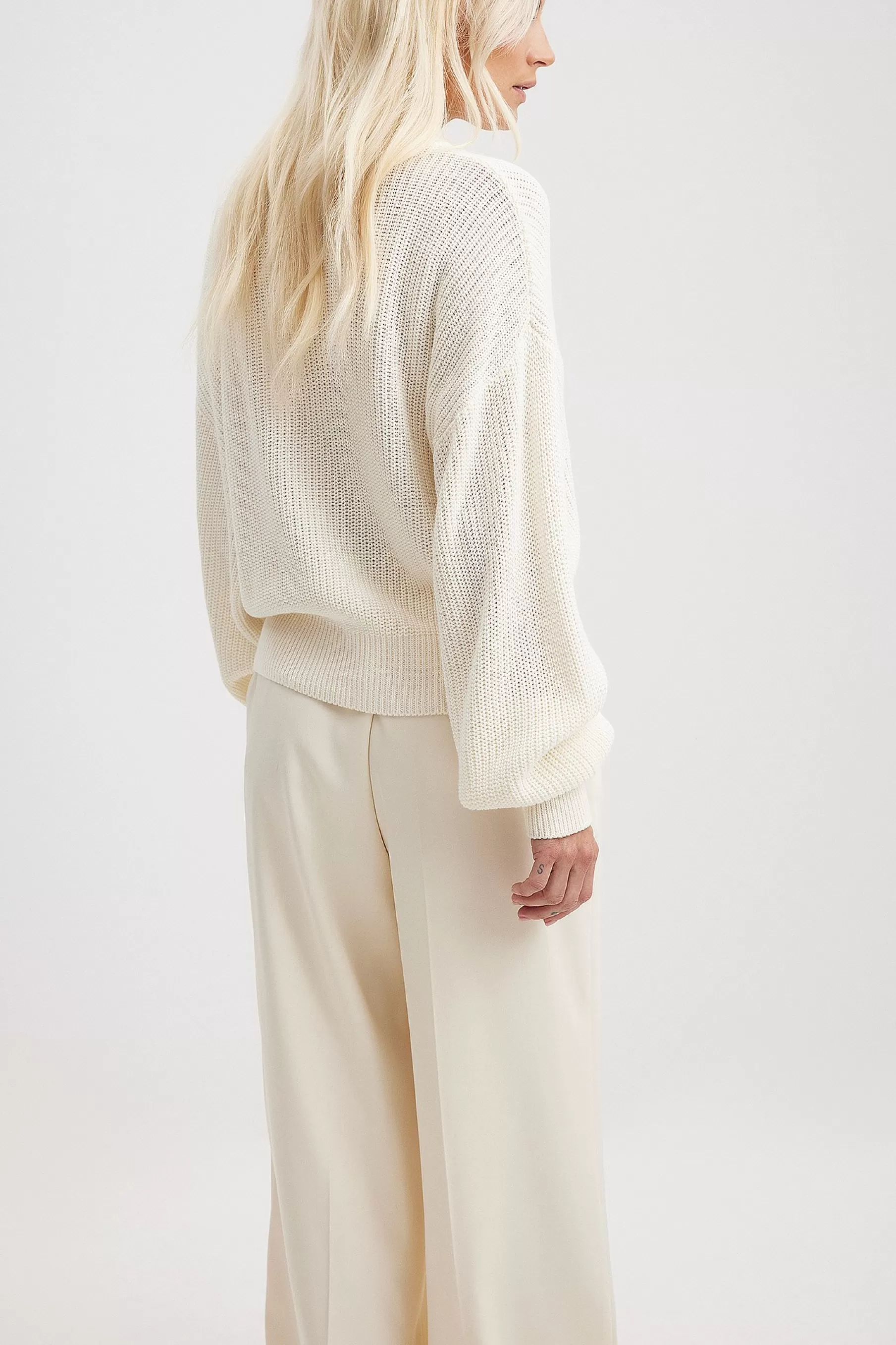 NA-KD Volume Sleeve High Neck Knitted Sweater Offwhite