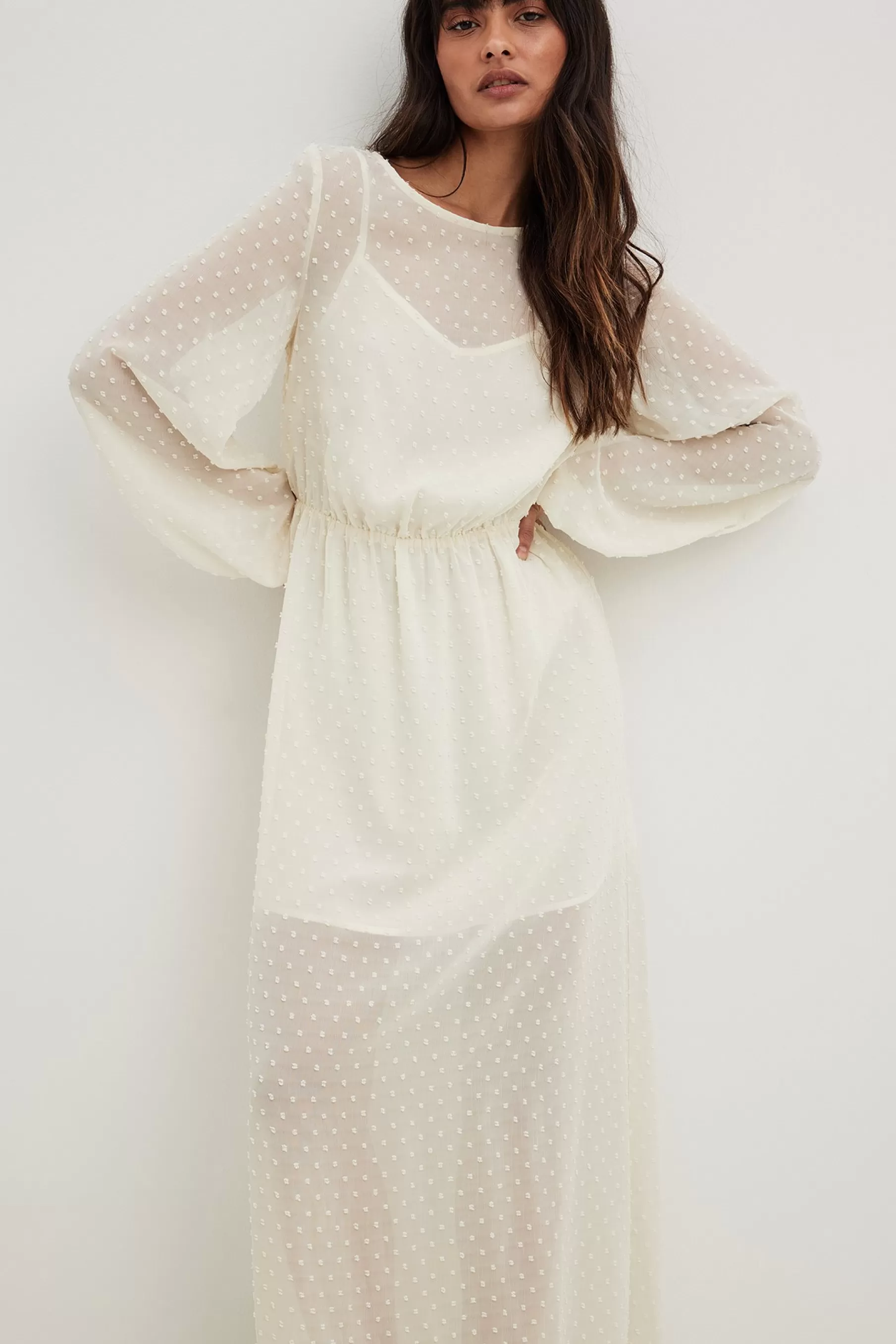 NA-KD Volume Sleeve Maxi Dress Offwhite