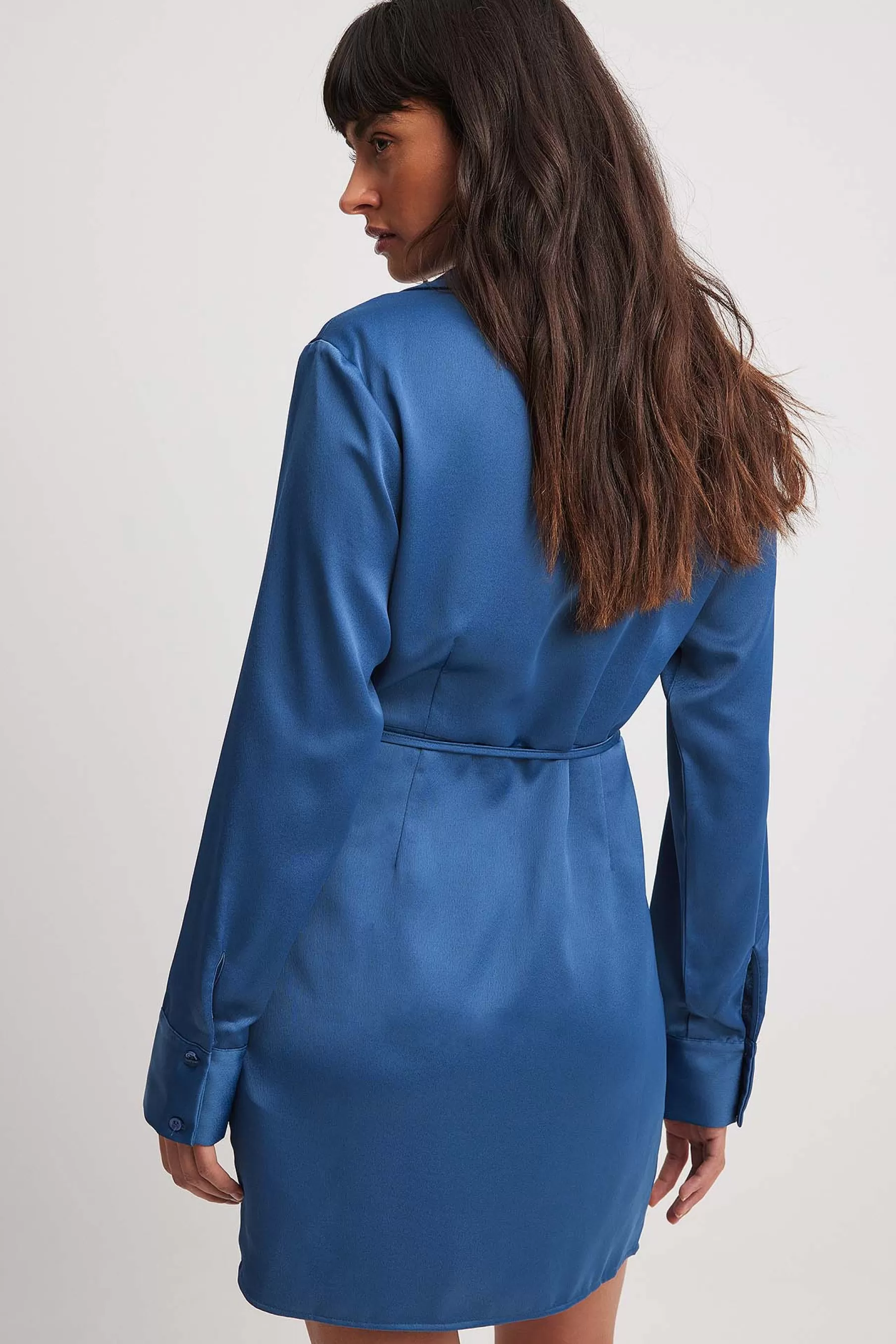 NA-KD Waist Tie Detail Mini Shirt Dress Blue