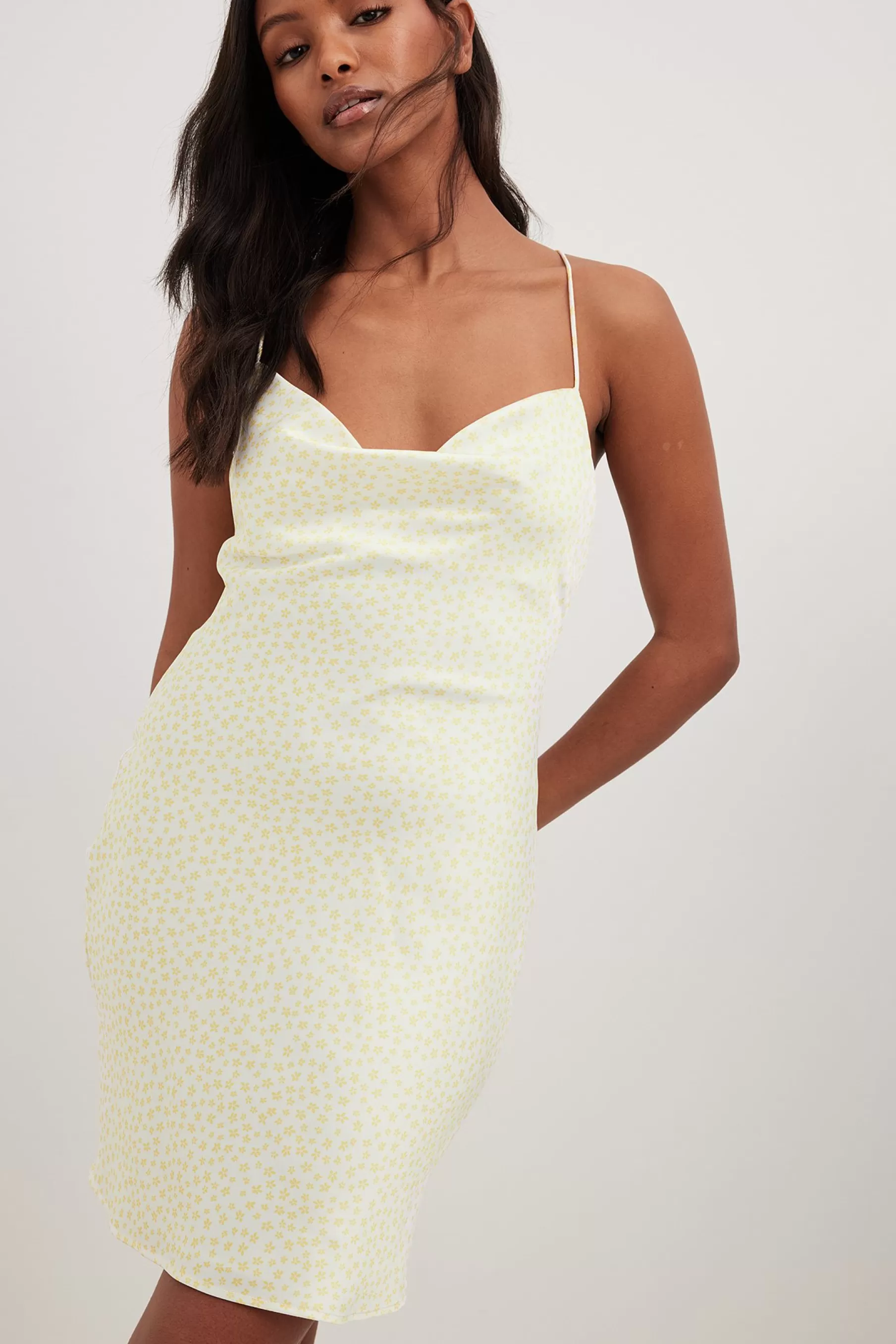 NA-KD Waterfall Detail Mini Dress Yellow