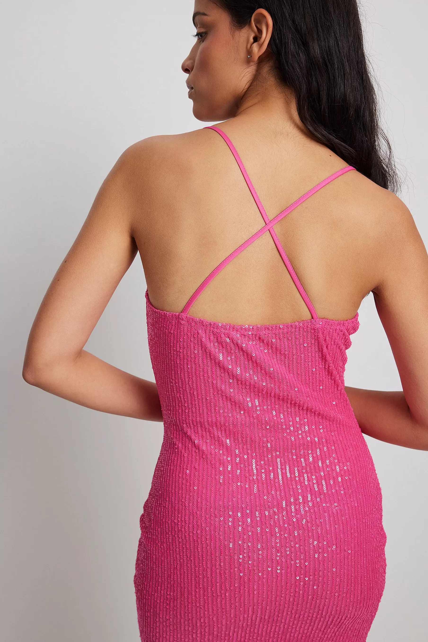 NA-KD Waterfall Detail Sequin Mini Dress Pink