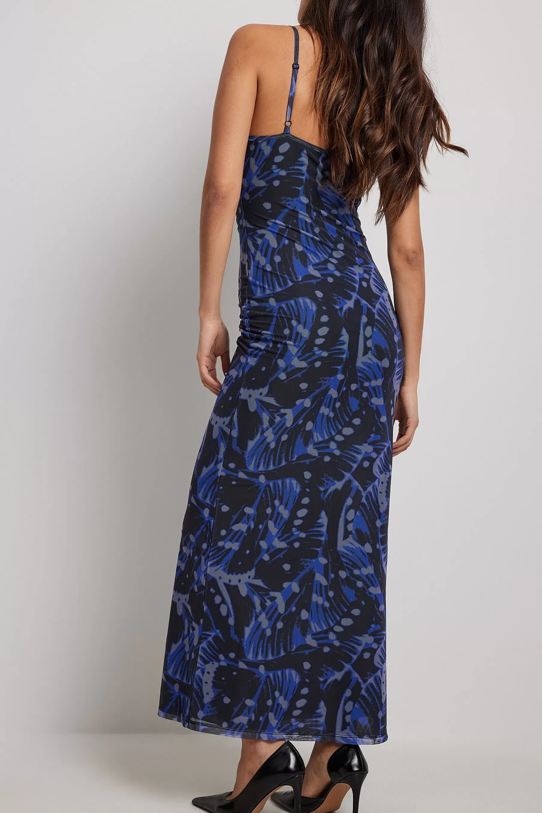 NA-KD Waterfall Mesh Maxi Dress Blue