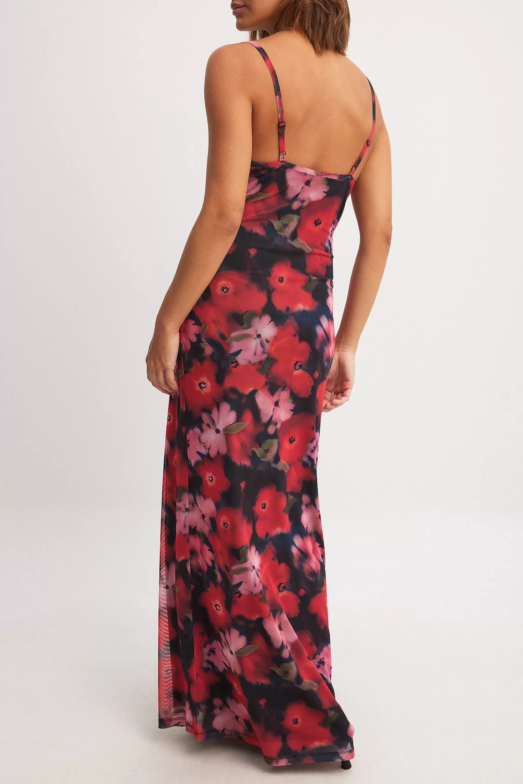 NA-KD Waterfall Mesh Maxi Dress Flower