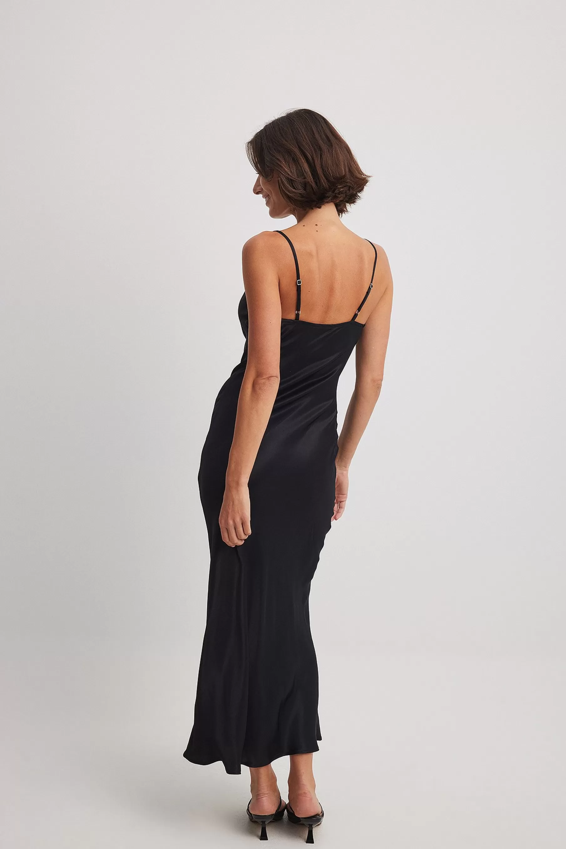 NA-KD Waterfall Midi Slip Dress Black