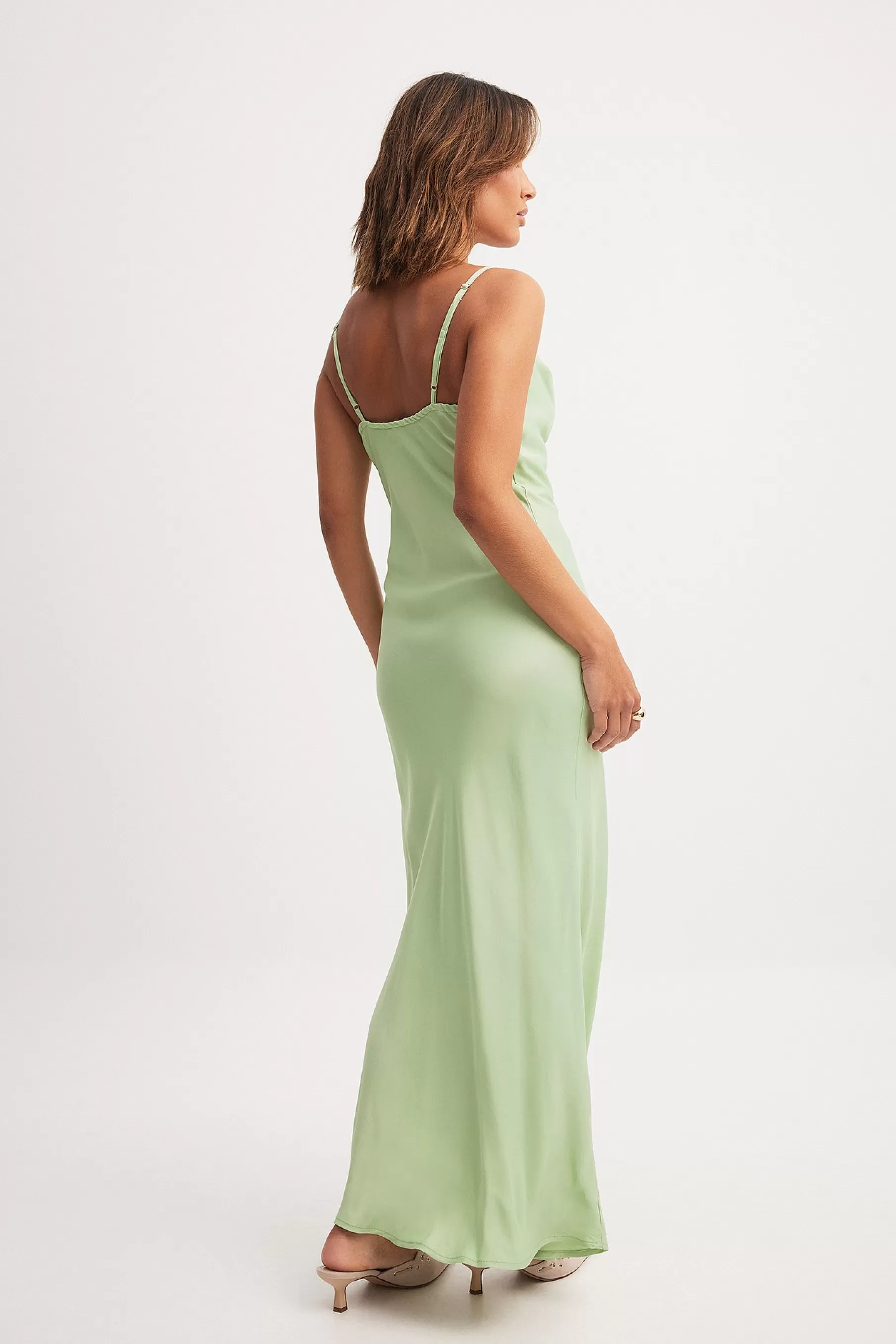 NA-KD Waterfall Midi Slip Dress Green