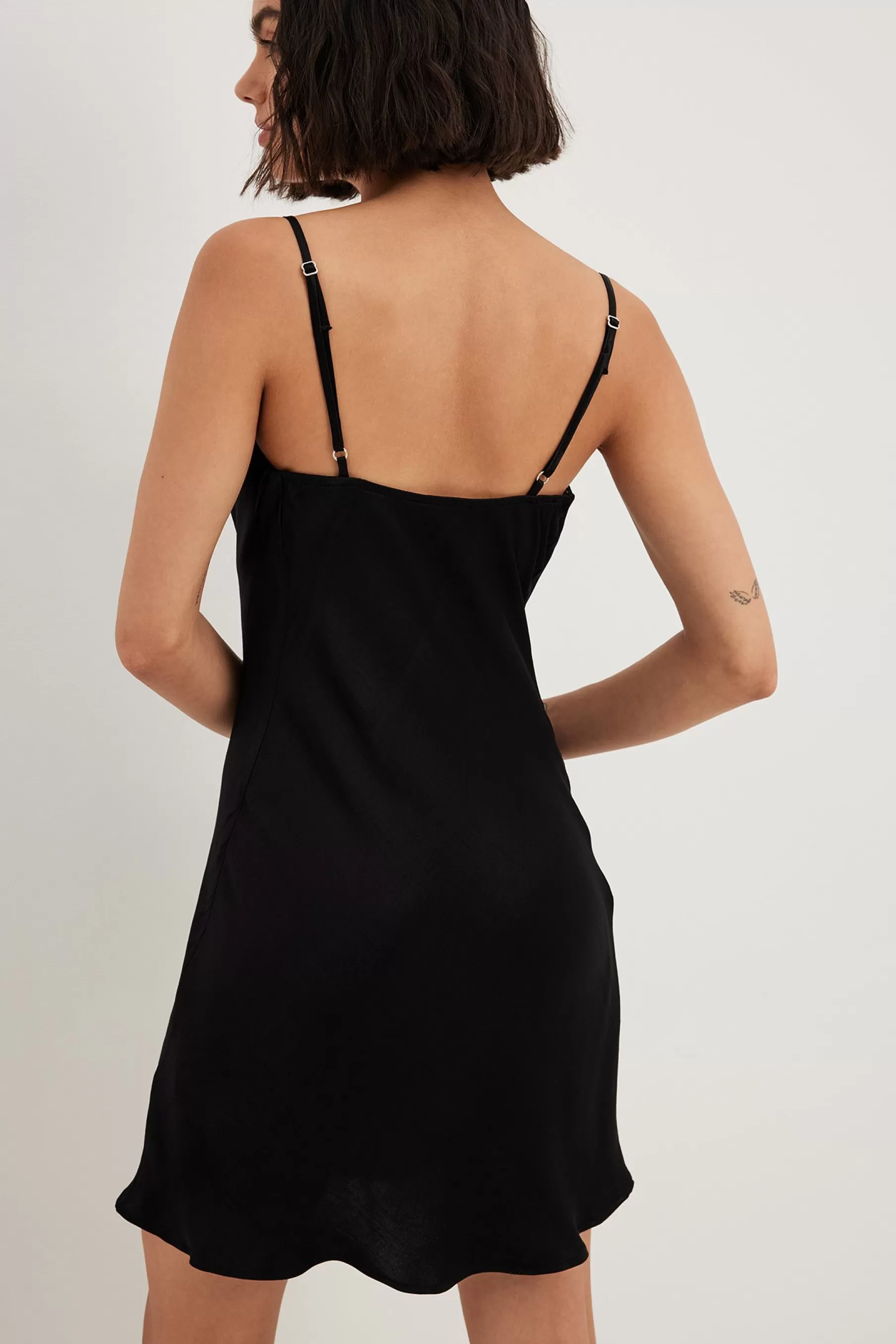 NA-KD Waterfall Mini Slip Dress Black