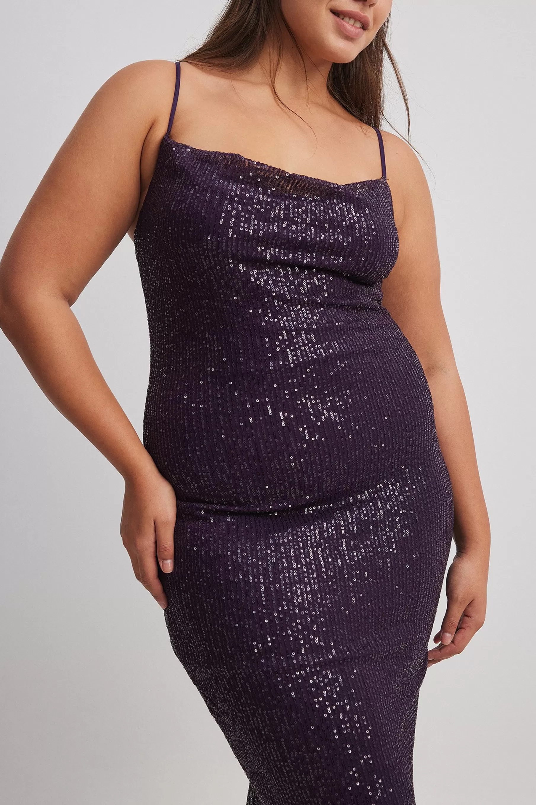 NA-KD Waterfall Sequin Midi Dress Purple