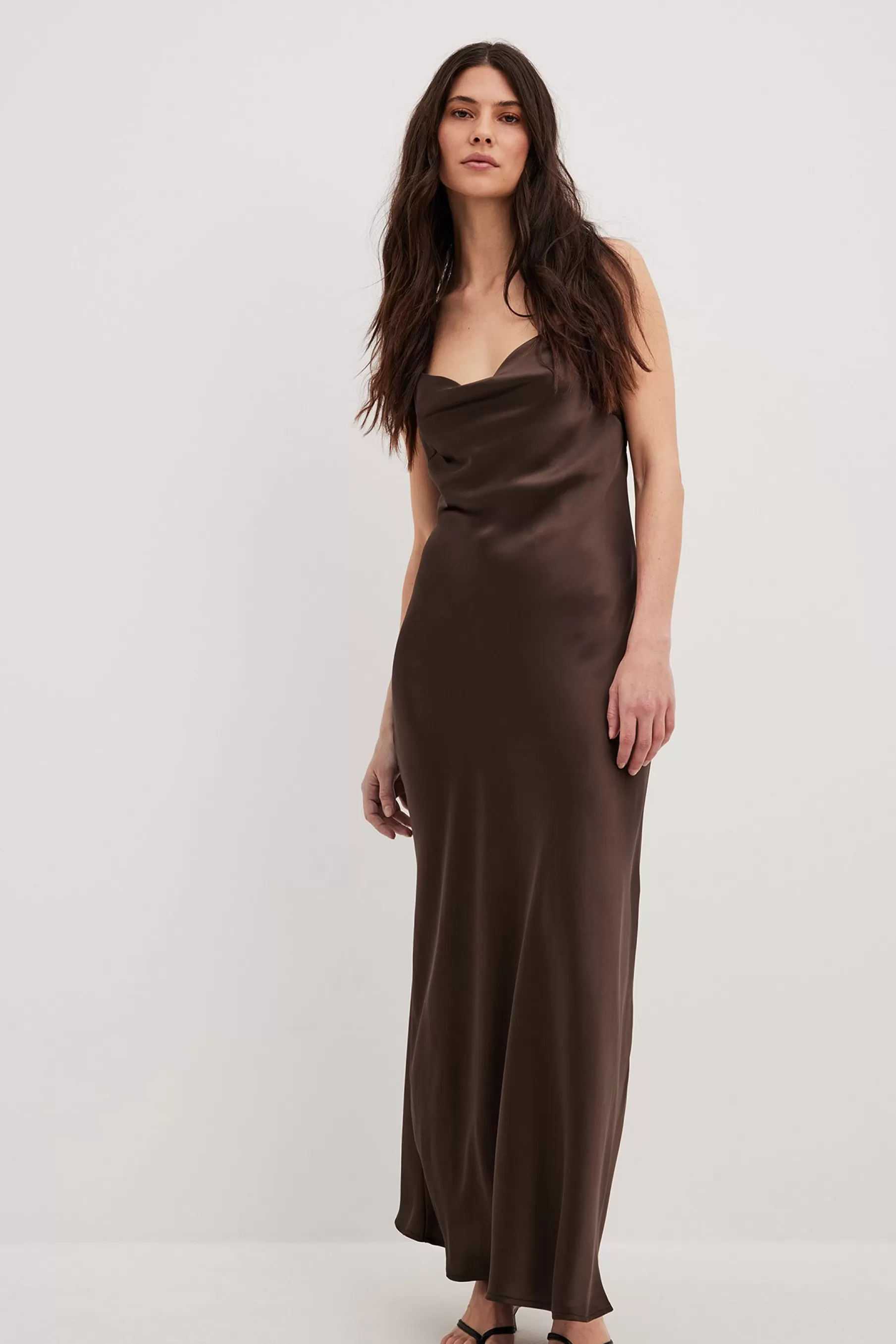 NA-KD Waterfall Strap Back Maxi Dress Brown