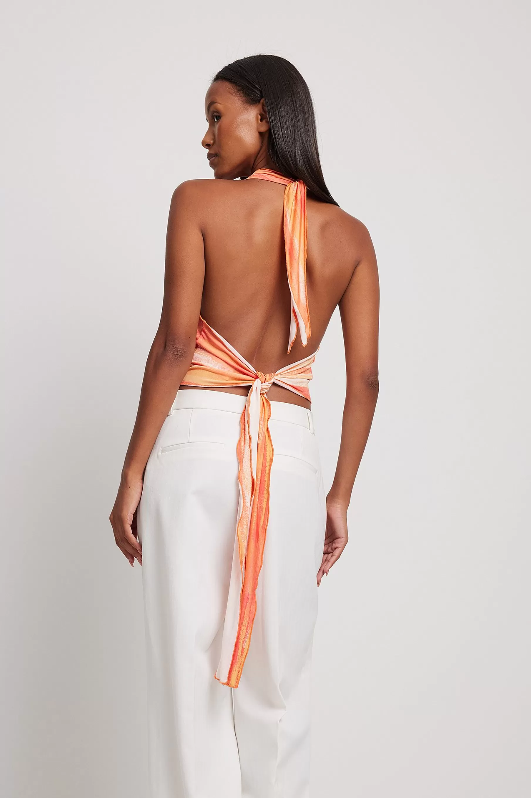 NA-KD Waterfall Tie Back Singlet Orange