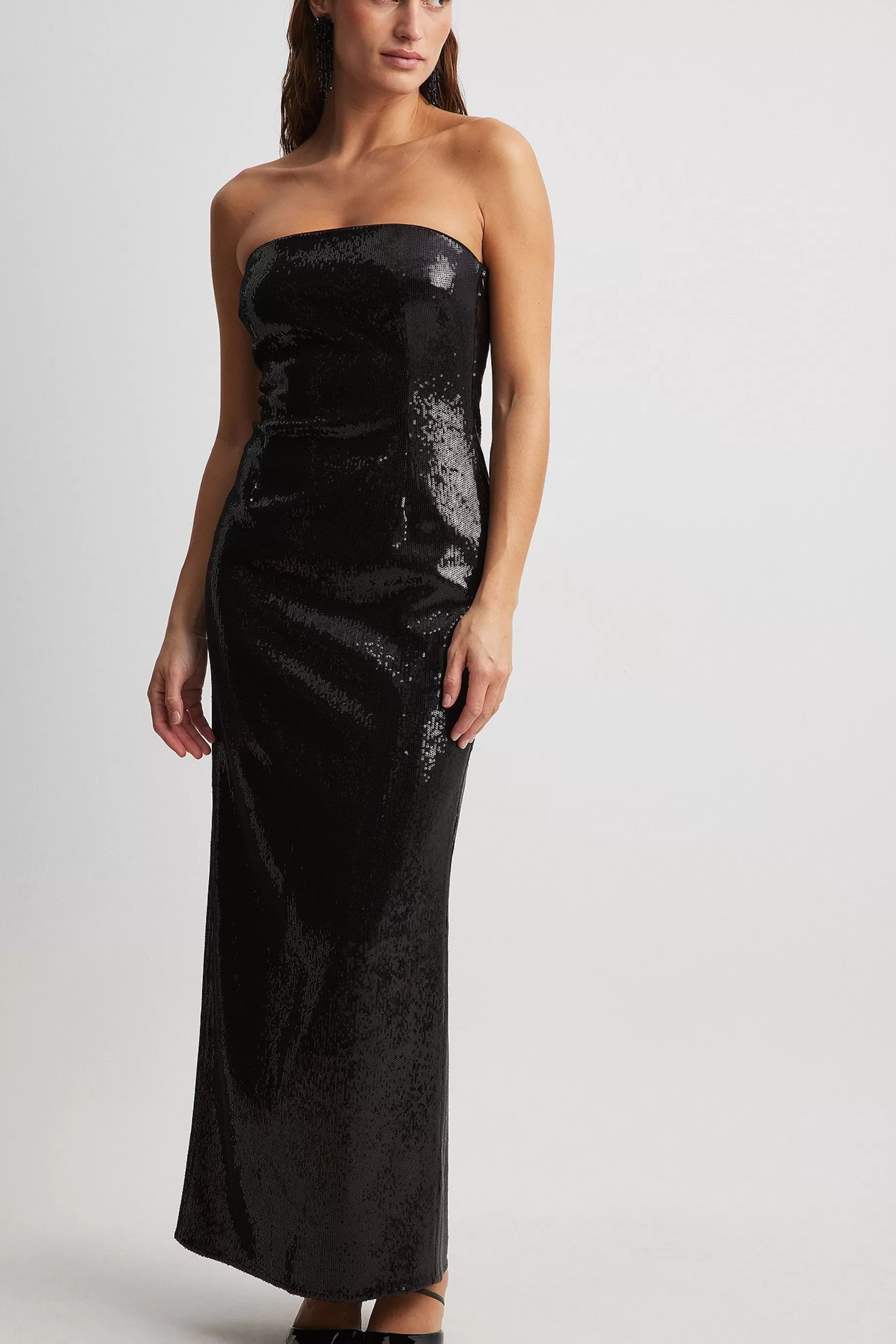 NA-KD Wetlook Sequin Maxi Dress Black