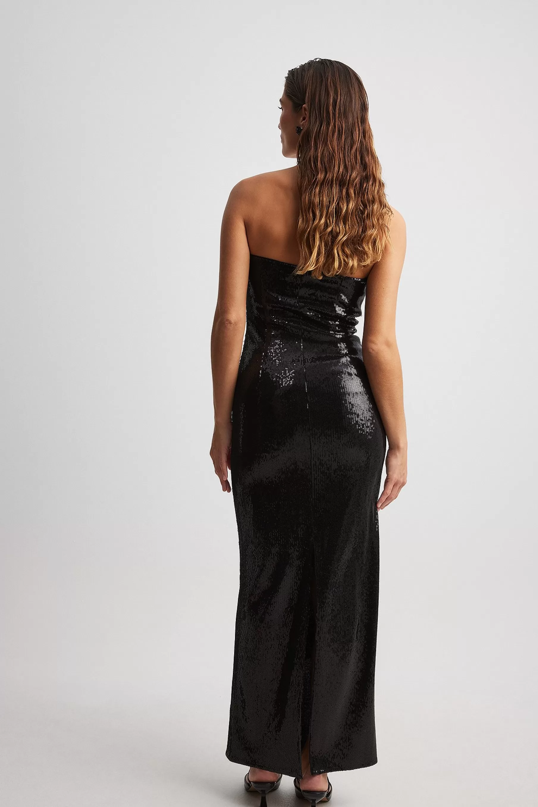 NA-KD Wetlook Sequin Maxi Dress Black