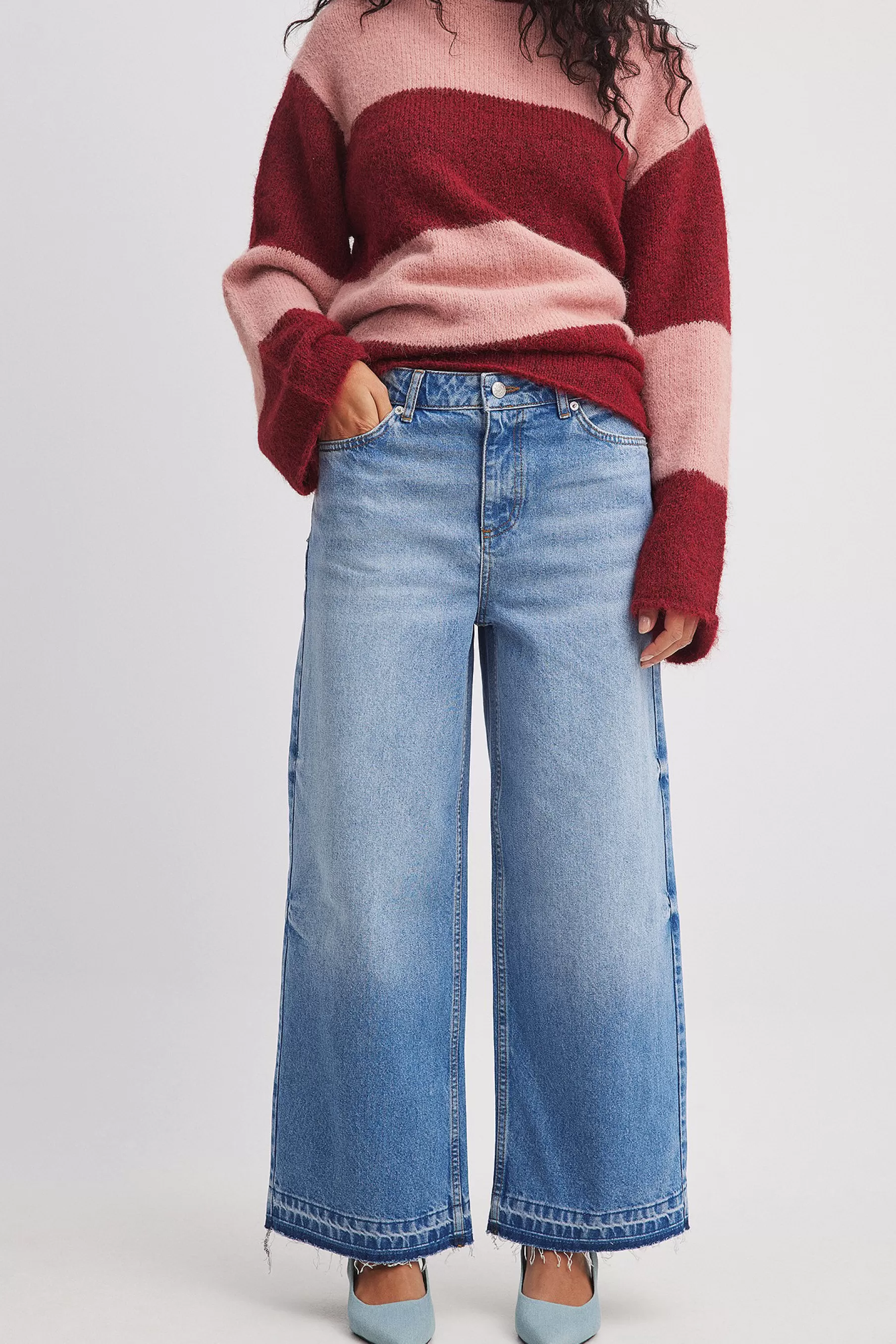 NA-KD Wide Leg Cropped Jeans Blue