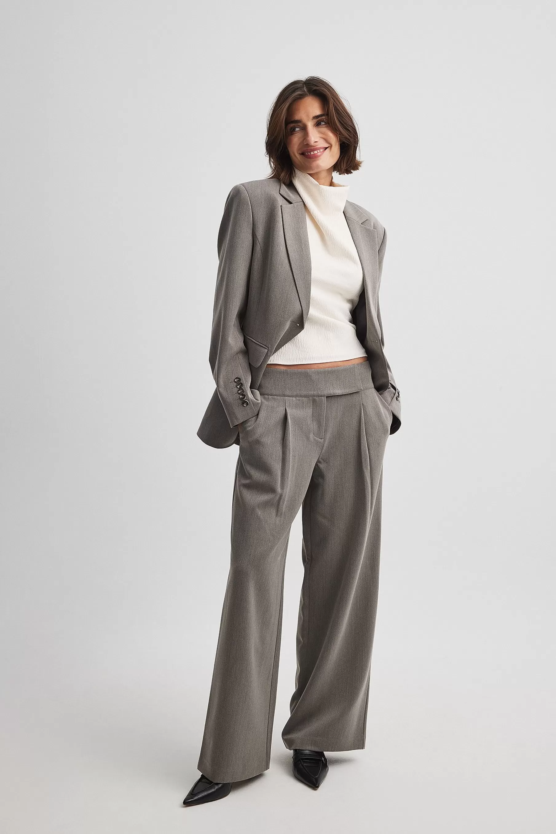 NA-KD Wide Leg Low Waist Suit Pants Grey