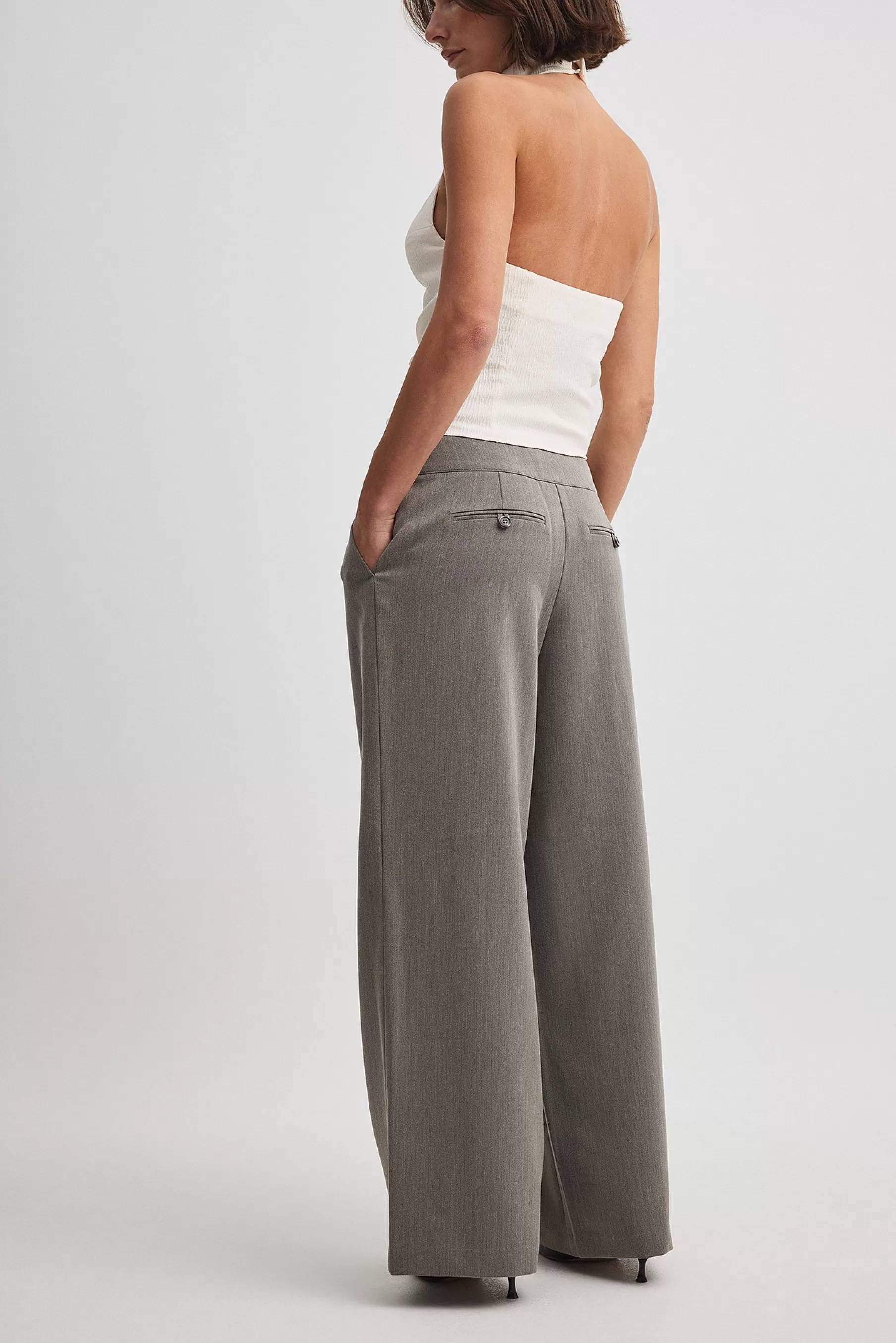 NA-KD Wide Leg Low Waist Suit Pants Grey