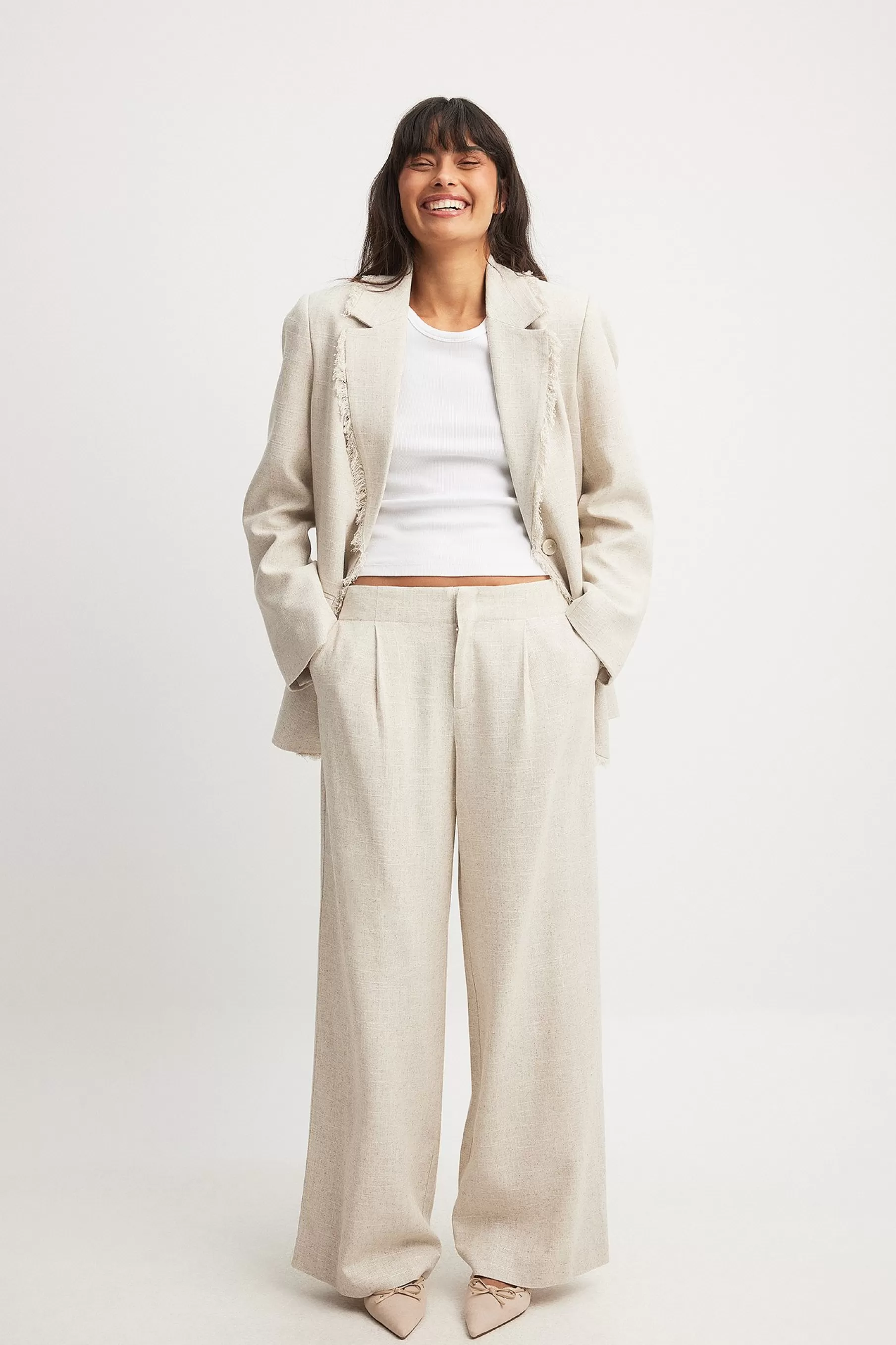 NA-KD Wide Low Waist Pants Beige