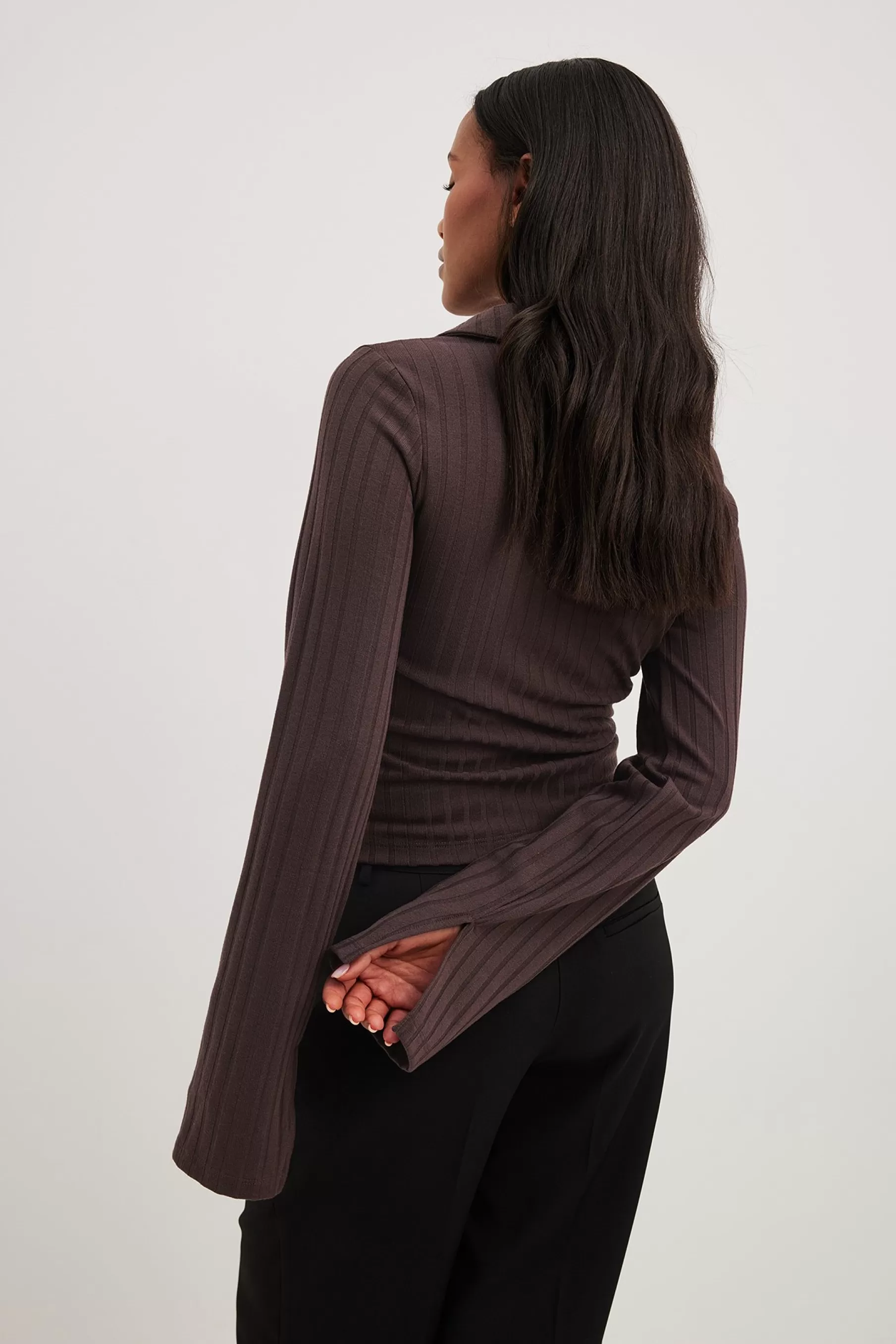 NA-KD Wide Rib Collar Top Brown