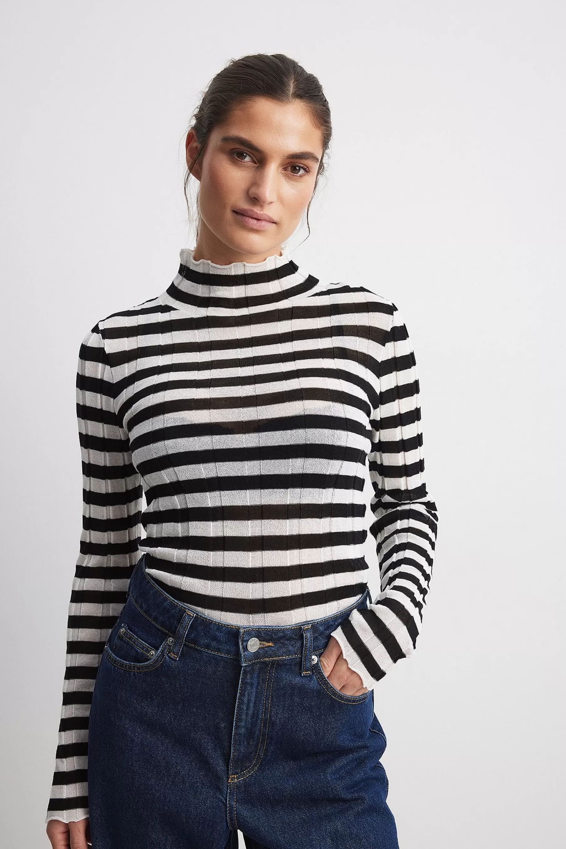 NA-KD Wide Rib Knitted Top Stripe