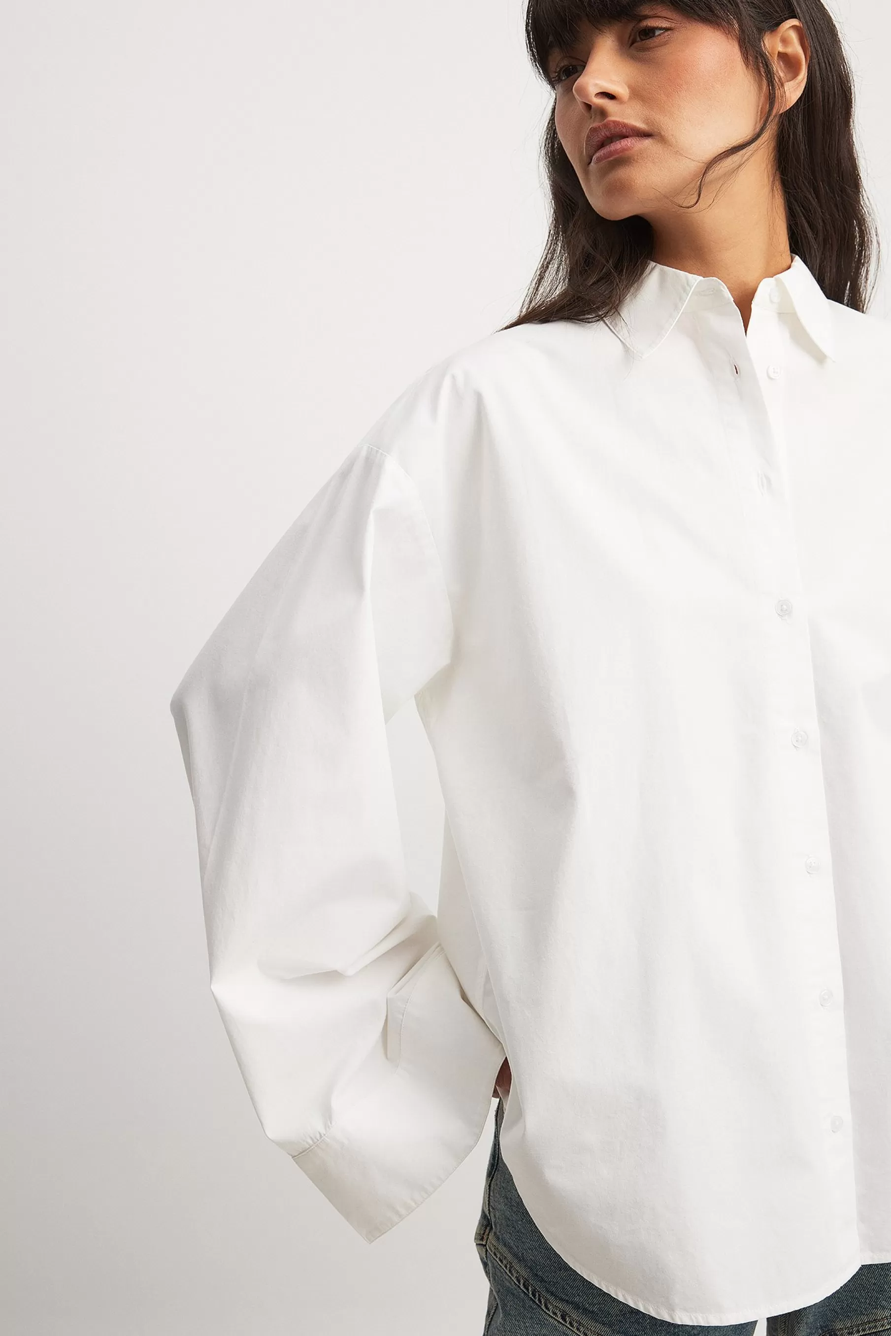 NA-KD Wide Sleeve Cotton Shirt White