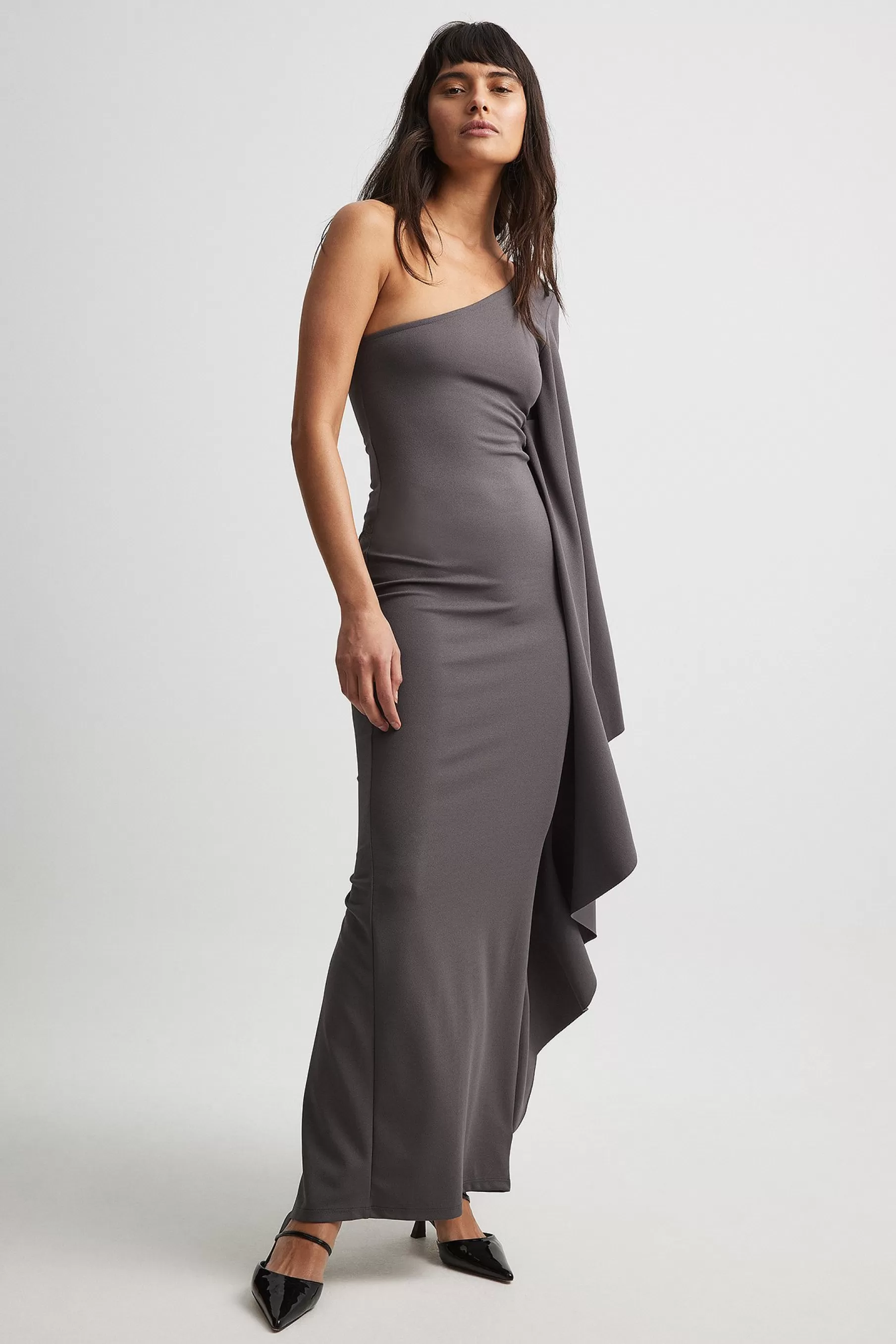 NA-KD Wide Sleeve Maxi Dress Grey