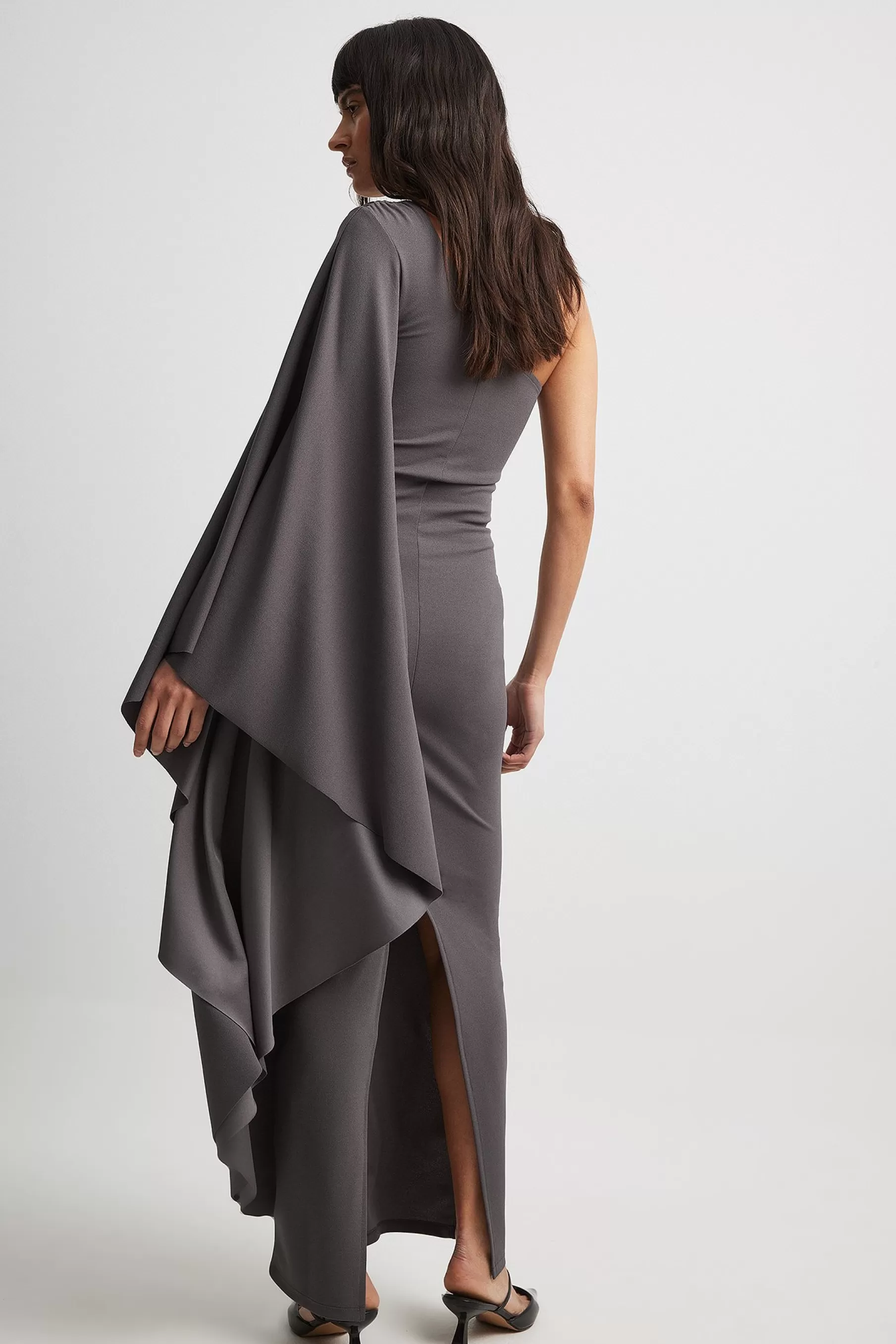 NA-KD Wide Sleeve Maxi Dress Grey