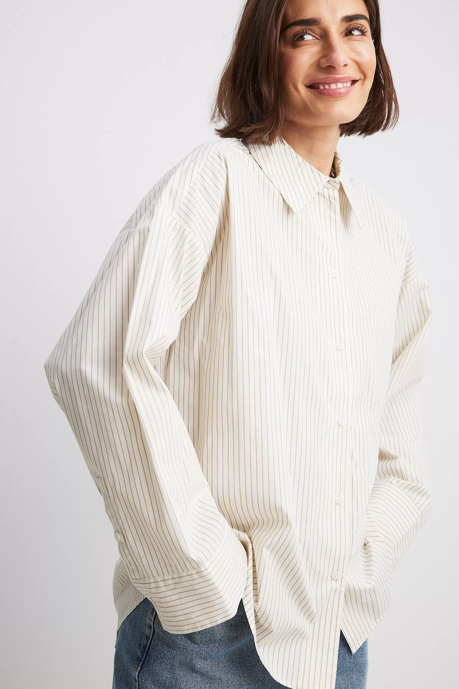 NA-KD Wide Sleeve Oversized Shirt Beige