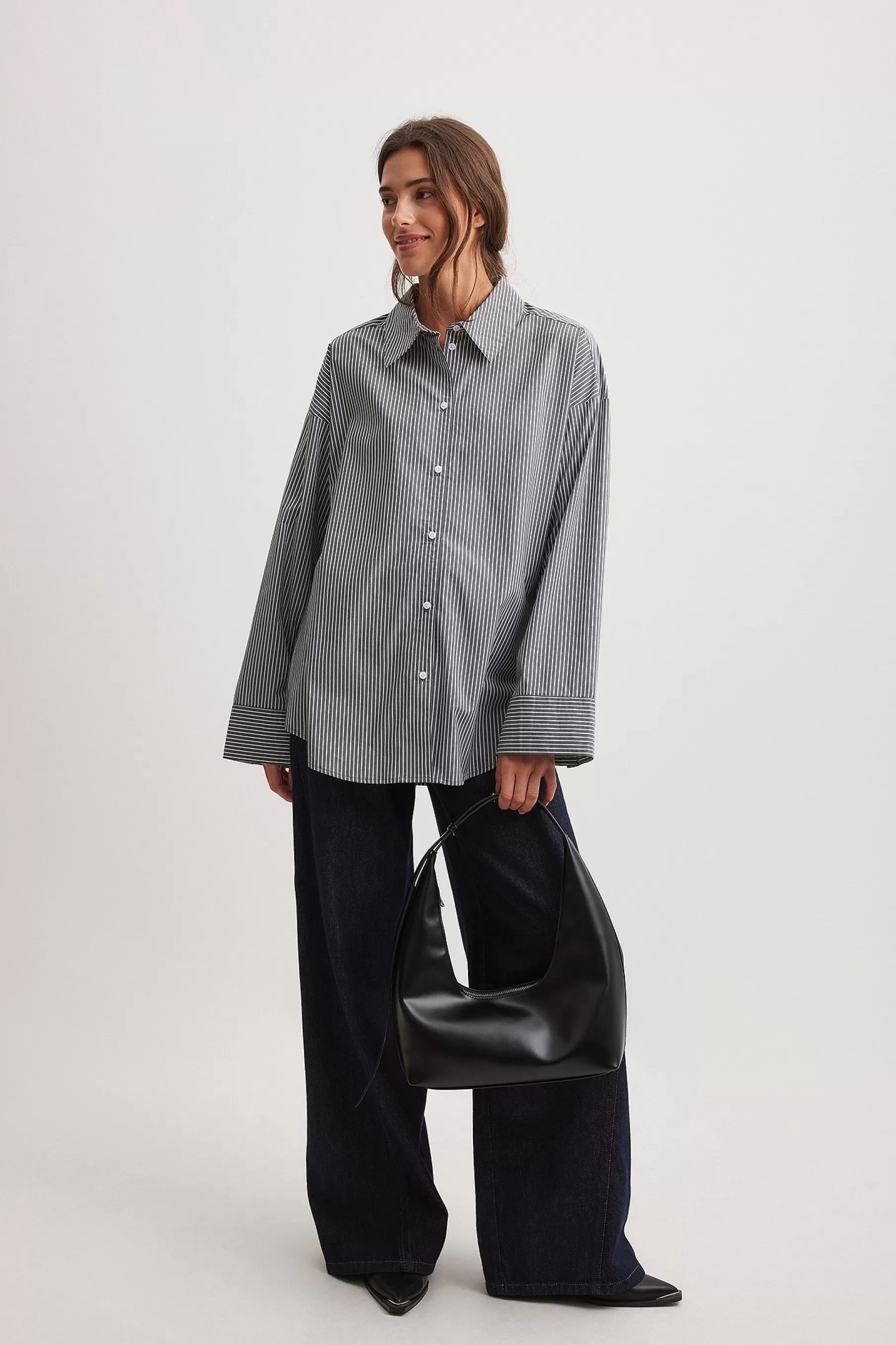 NA-KD Wide Sleeve Oversized Shirt Stripe