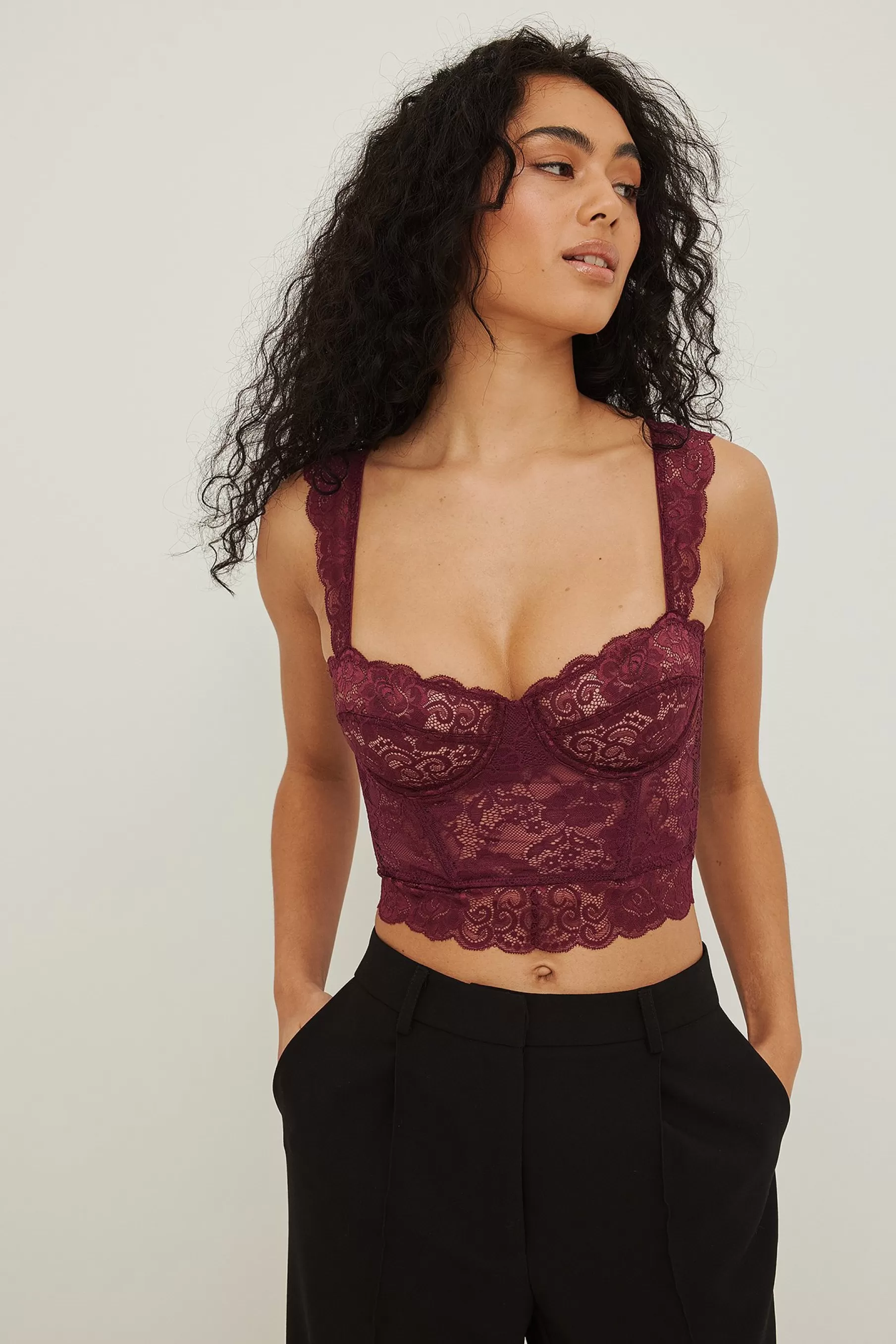 NA-KD Wide Strap Lace Cup Corset Brown