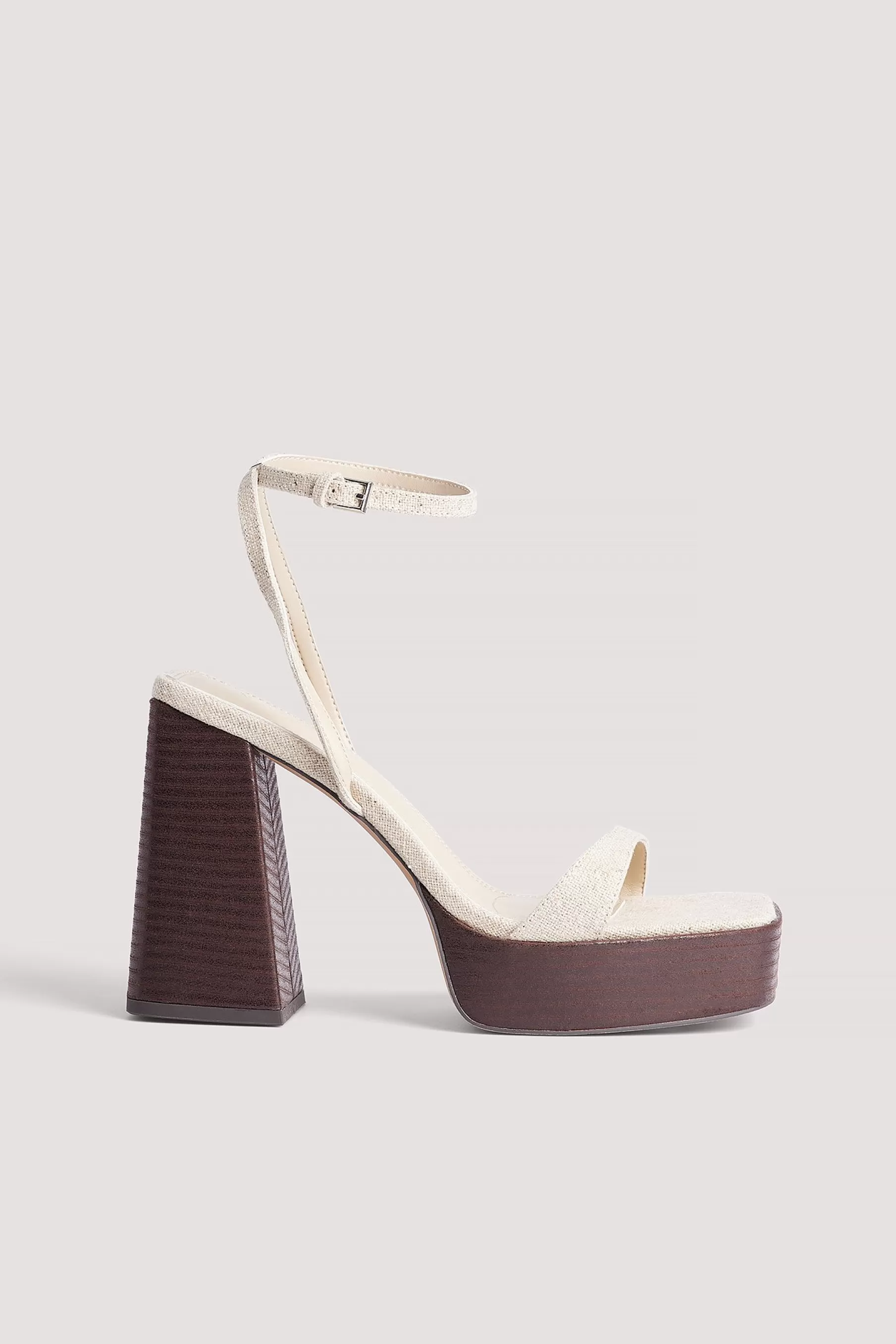 NA-KD Wooden Heel Platform Sandals Beige