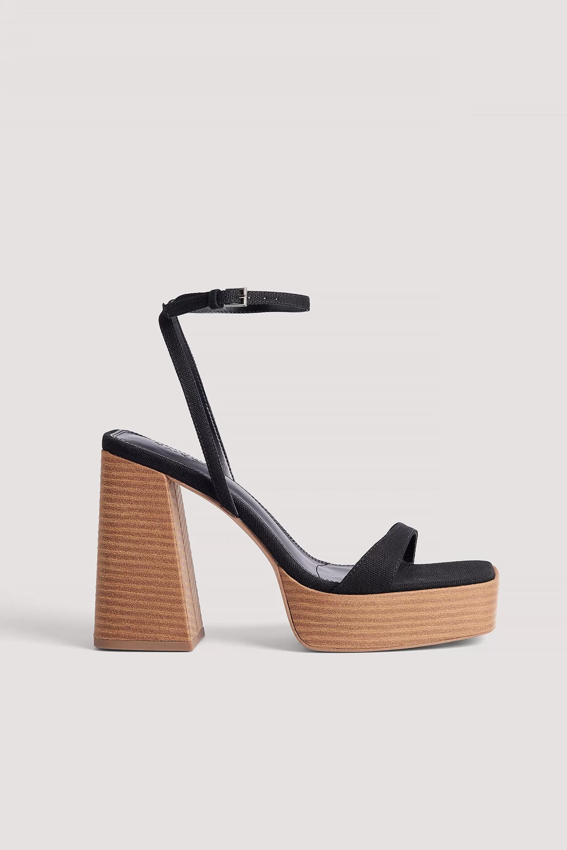 NA-KD Wooden Heel Platform Sandals Black