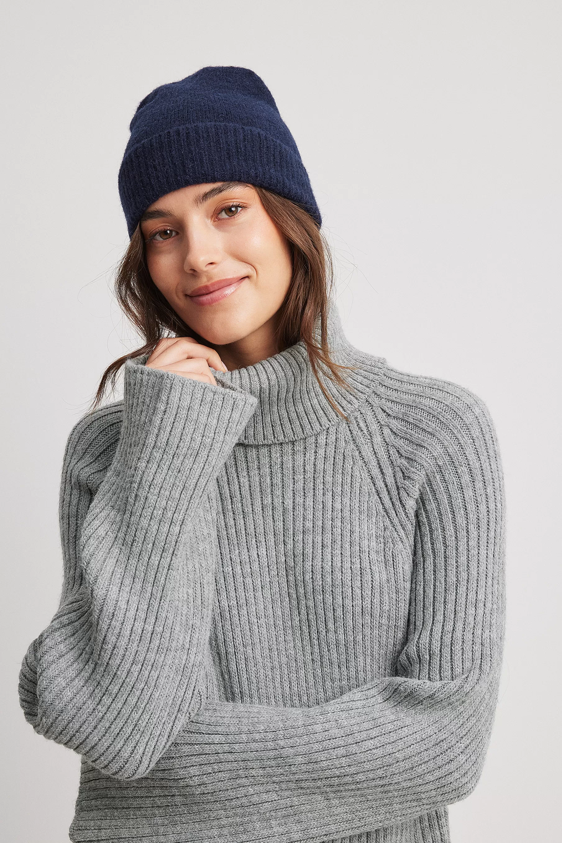 NA-KD Wool Blend Knitted Beanie Blue