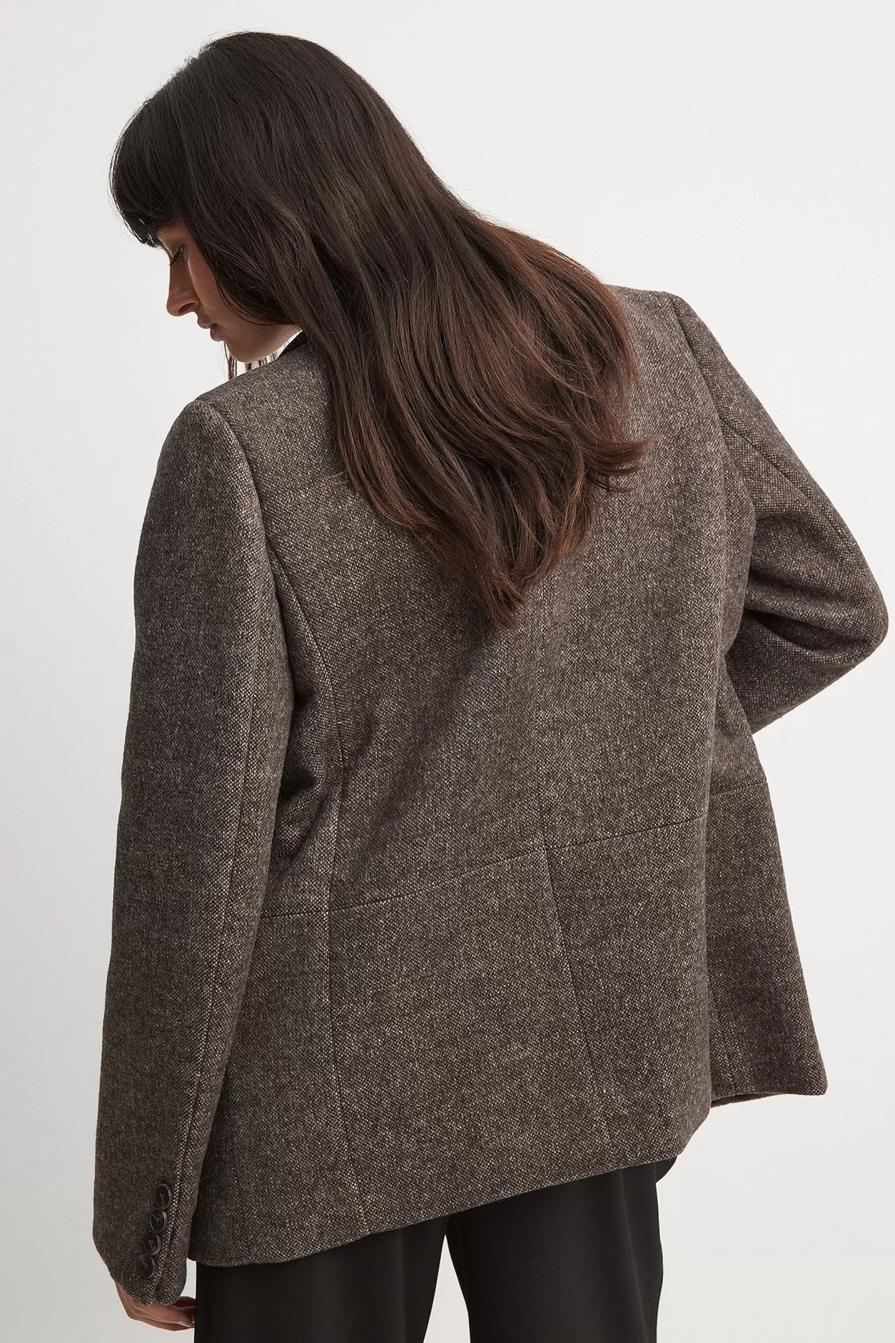 NA-KD Wool Blend Oversized Blazer Jacket Brown