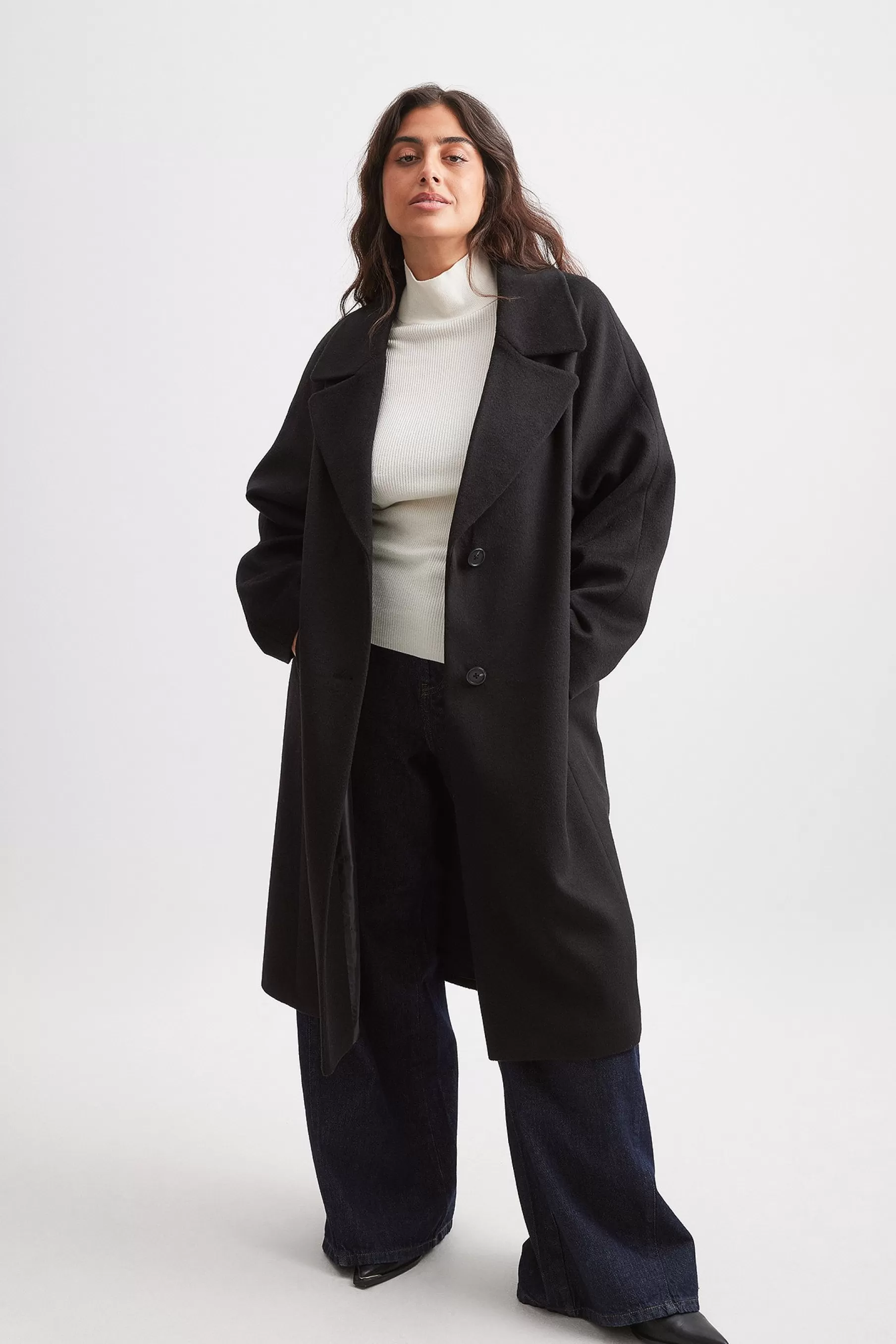 NA-KD Wool Blend Oversized Coat Black