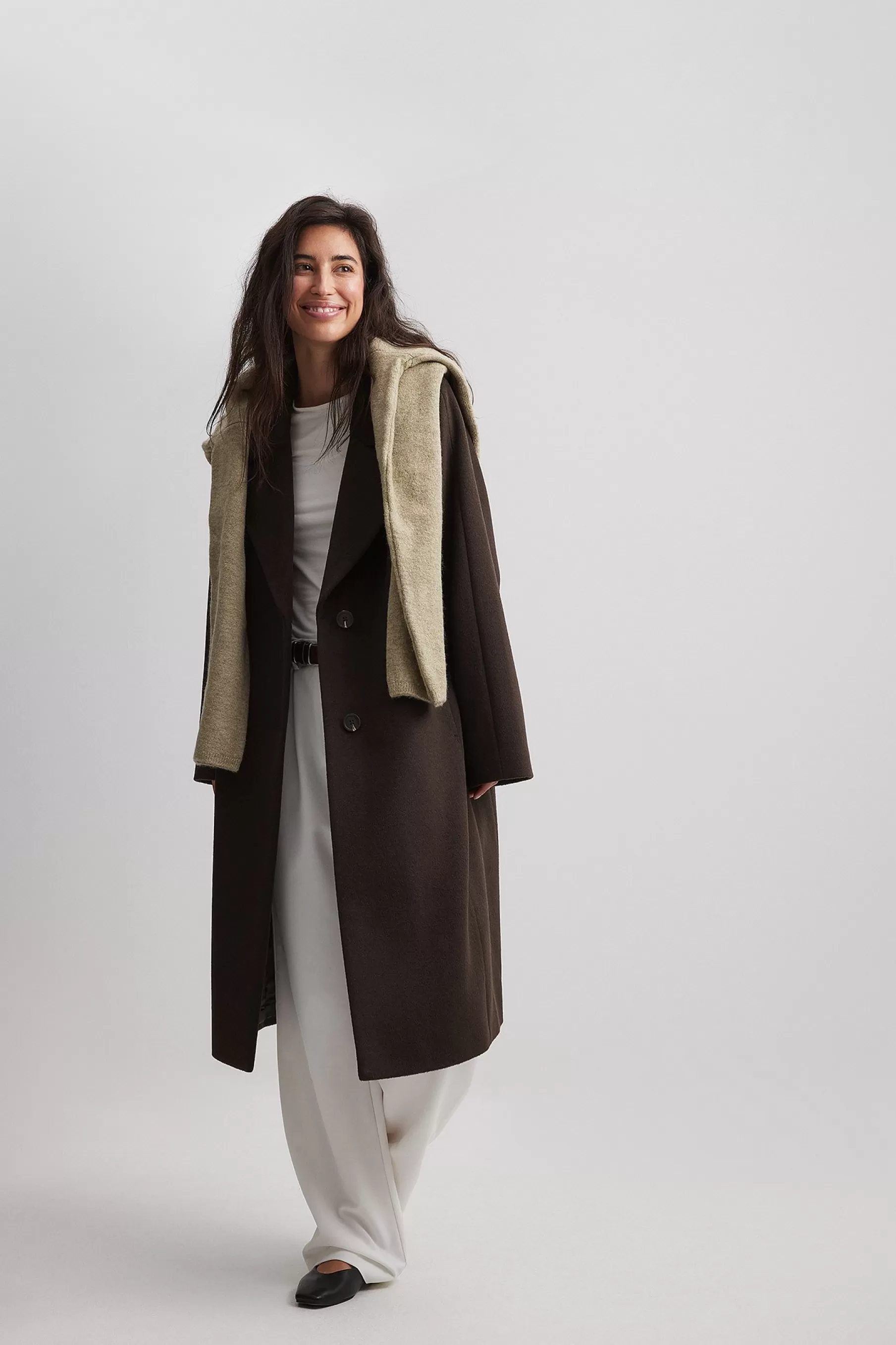 NA-KD Wool Blend Oversized Coat Brown