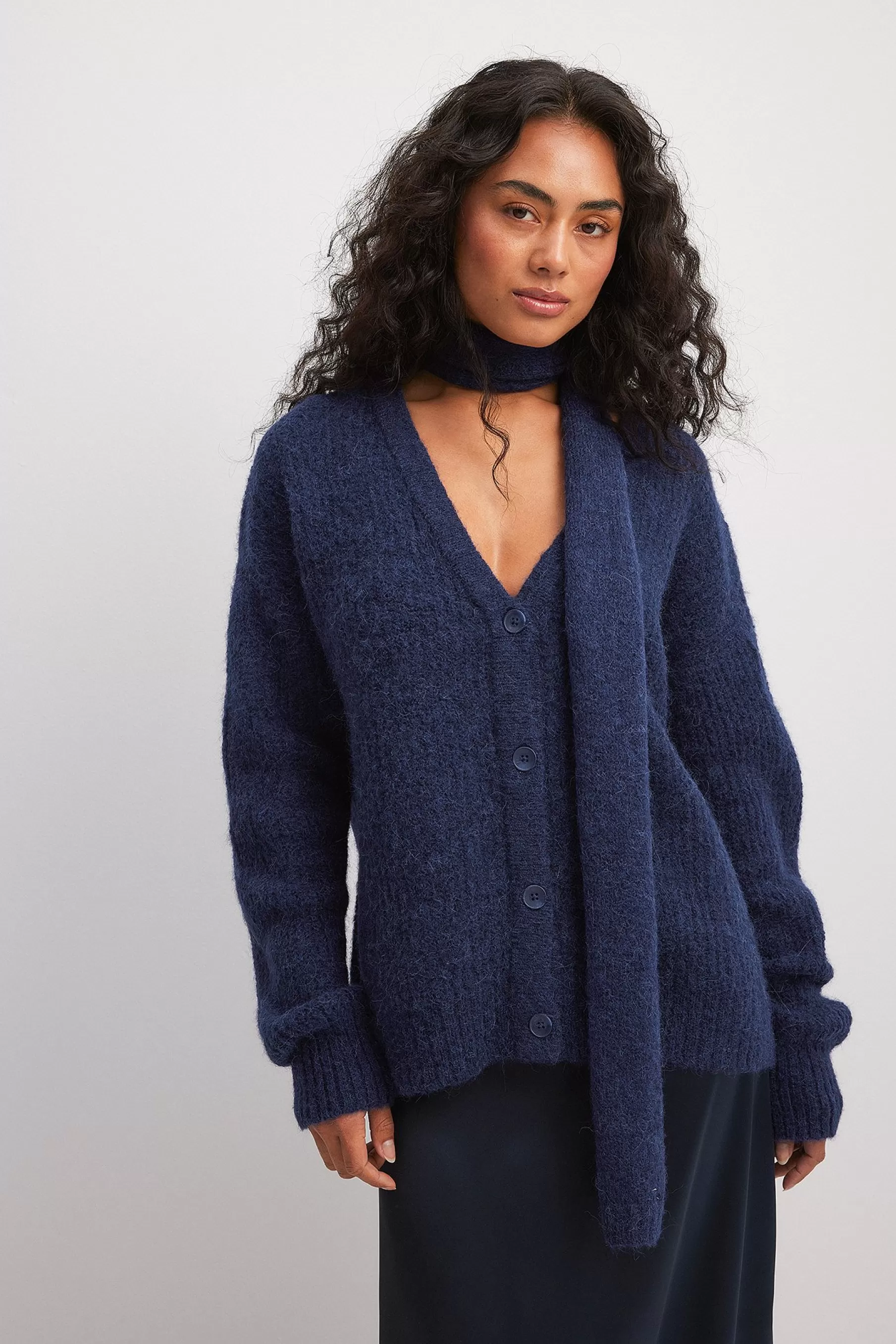 NA-KD Wool Blend Oversized V-neck Cardigan Blue