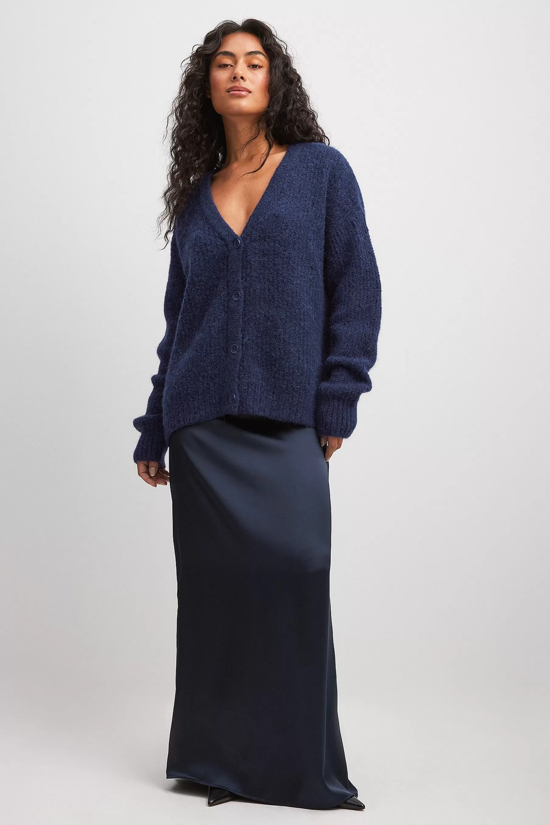 NA-KD Wool Blend Oversized V-neck Cardigan Blue