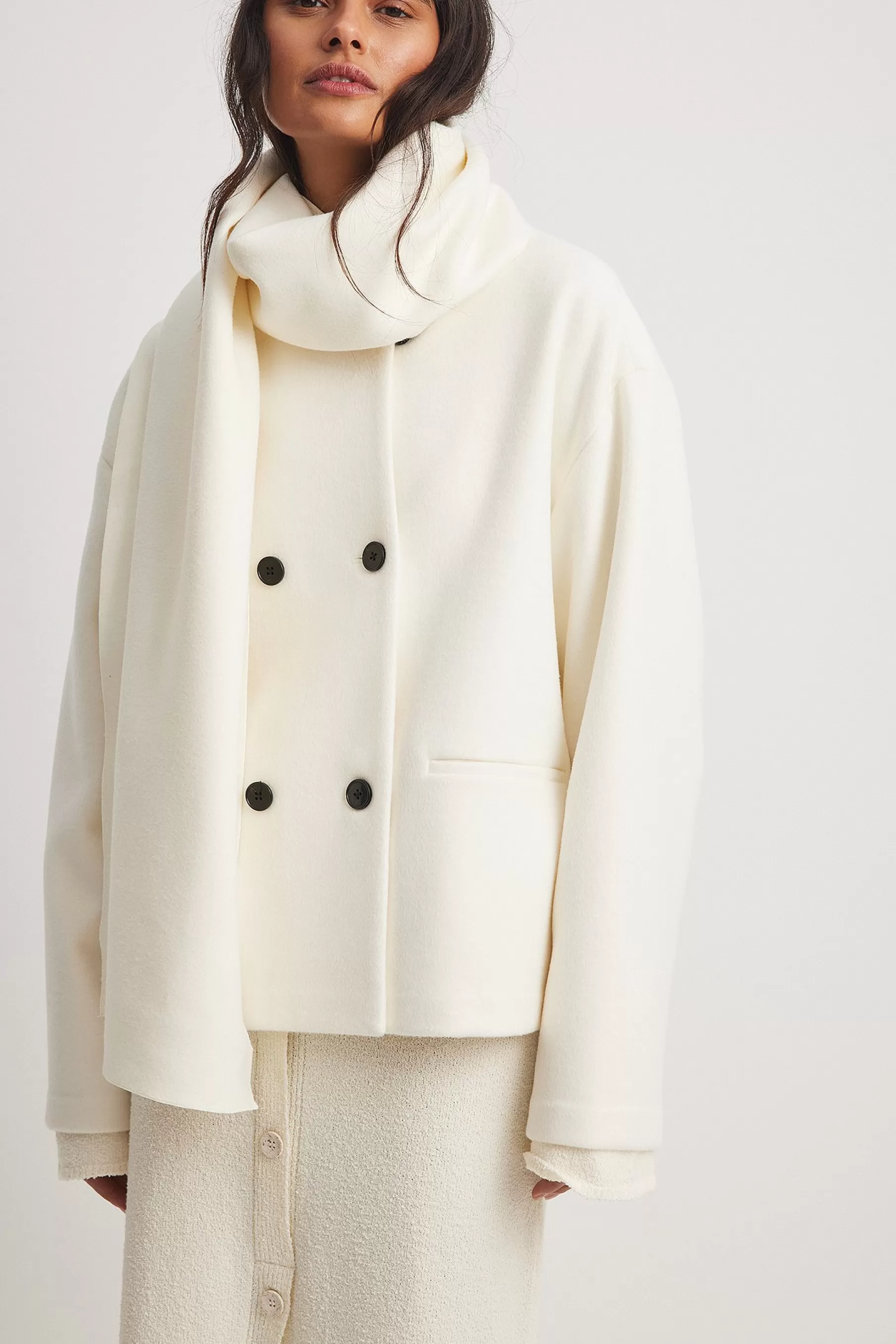 NA-KD Wool Blend Scarf Offwhite